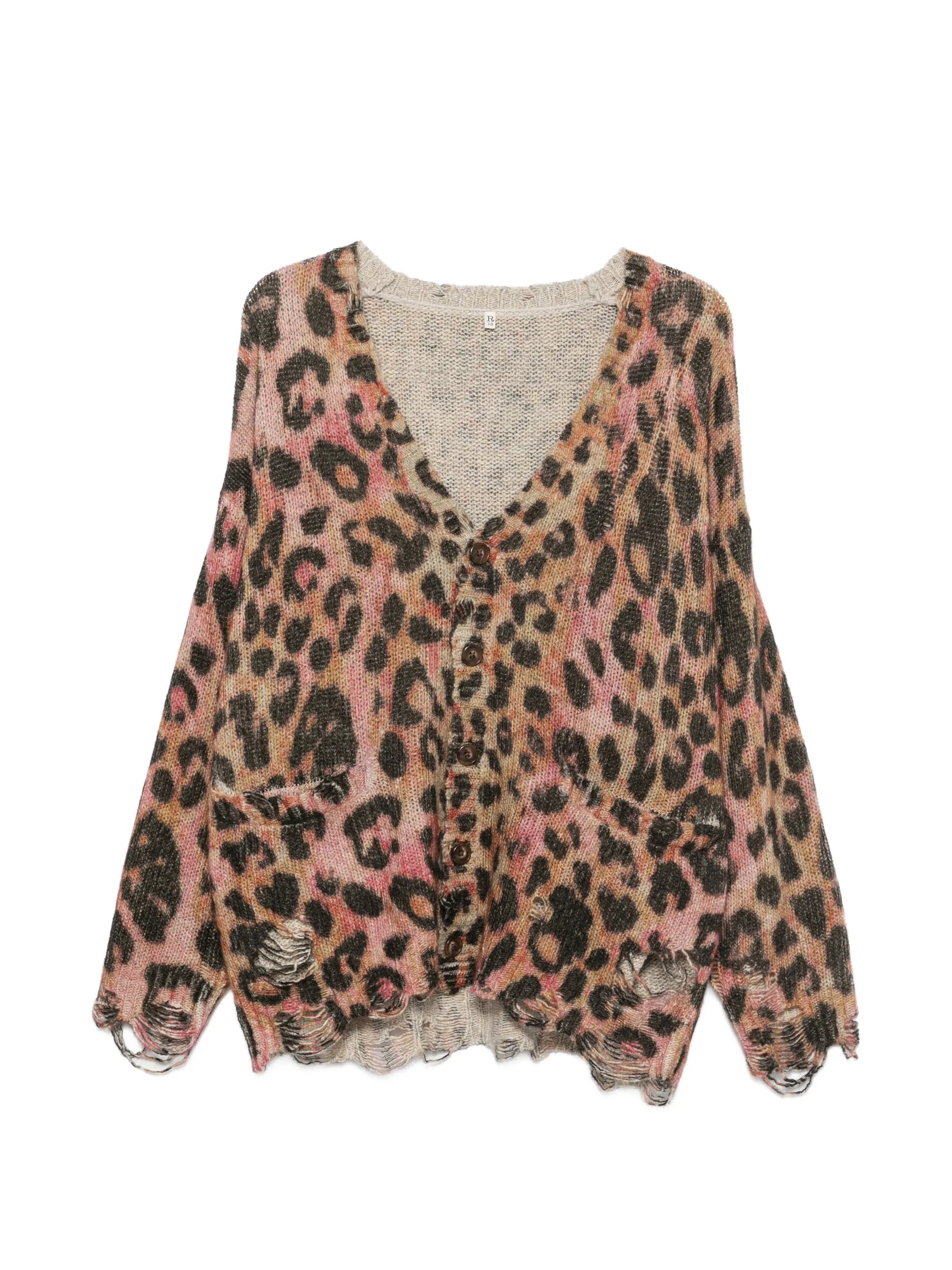 leopard-print distressed cardigan