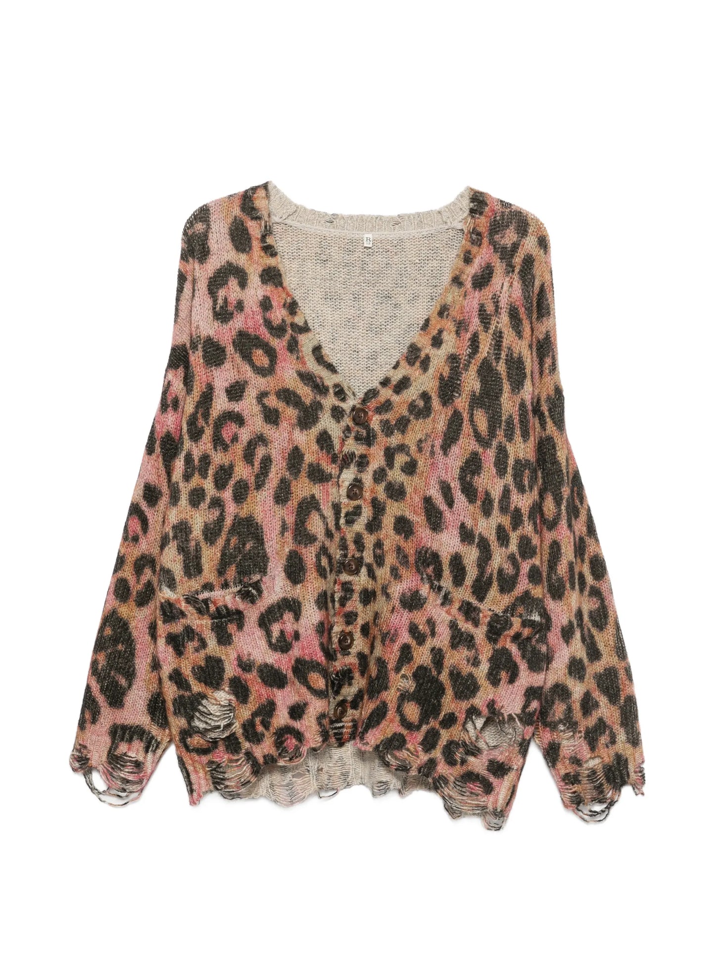 leopard-print distressed cardigan