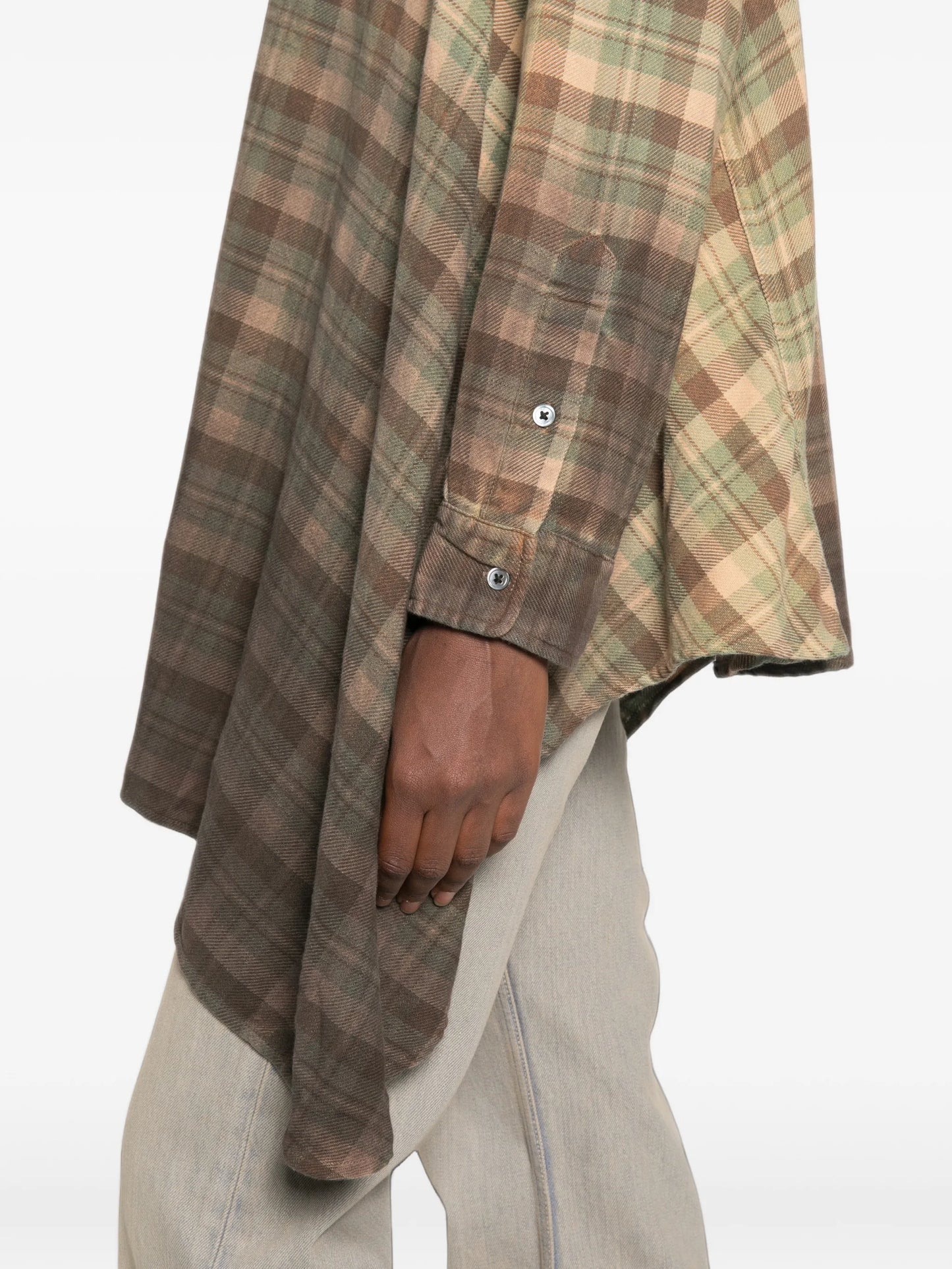 plaid-patterned draped shirt