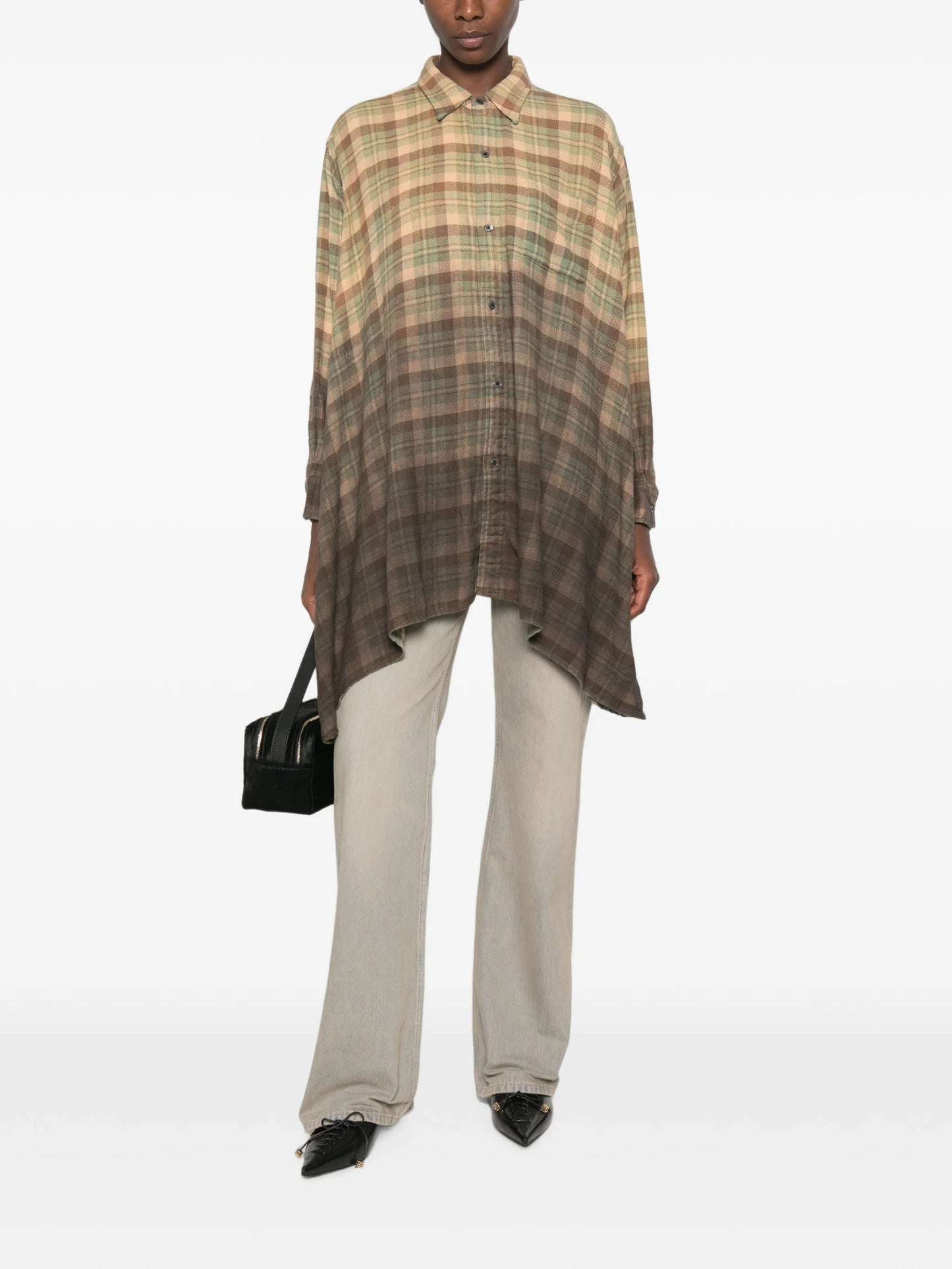 plaid-patterned draped shirt