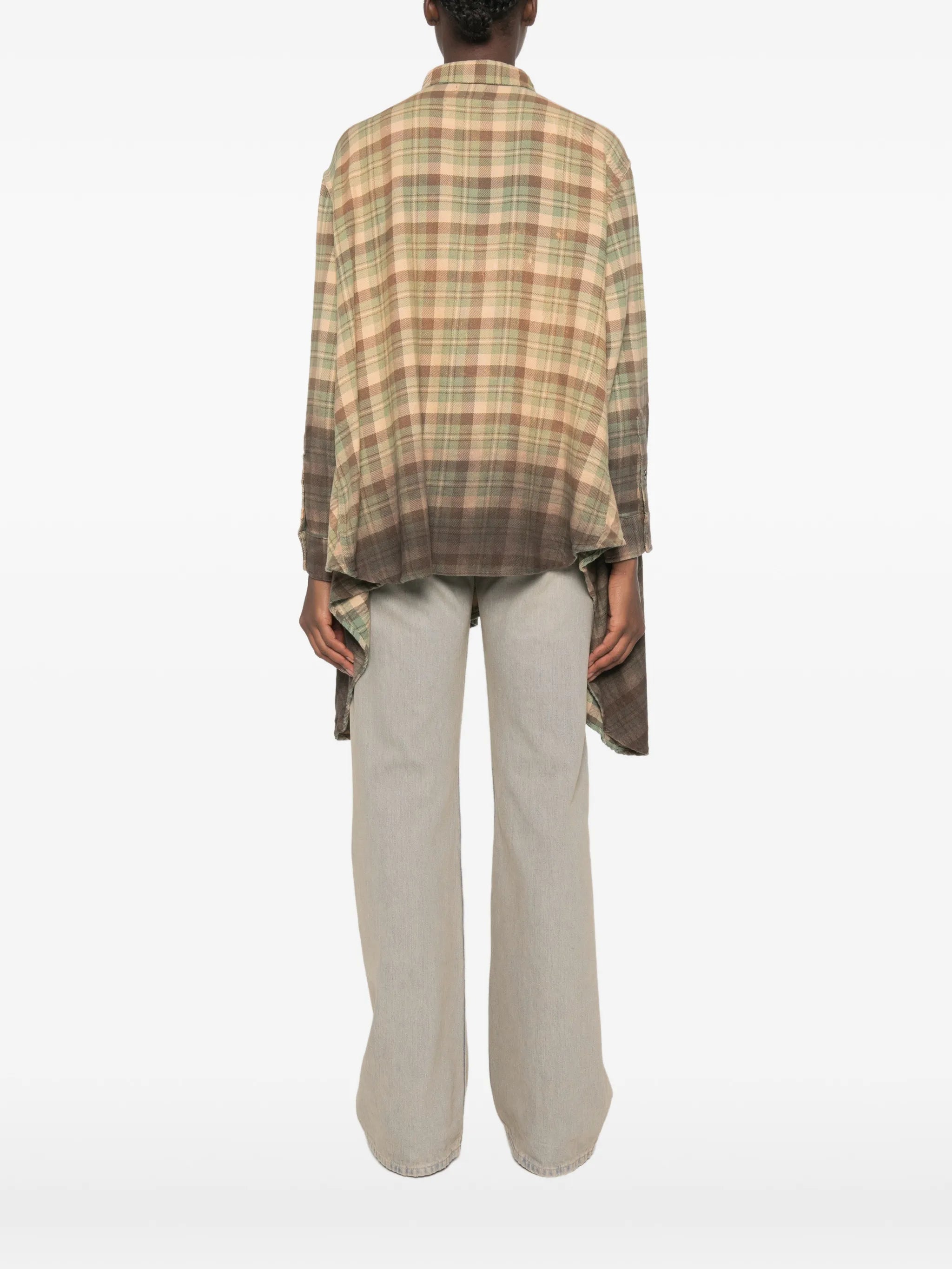 plaid-patterned draped shirt