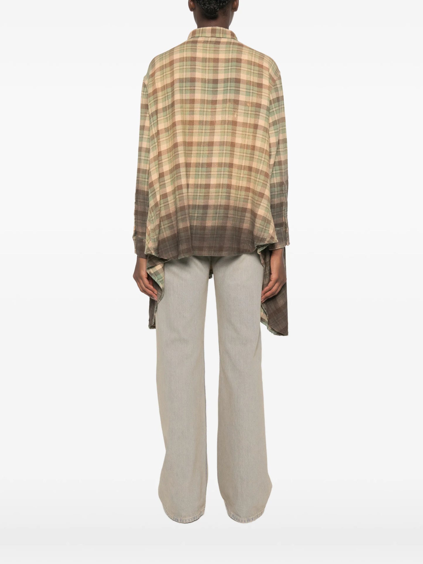 plaid-patterned draped shirt