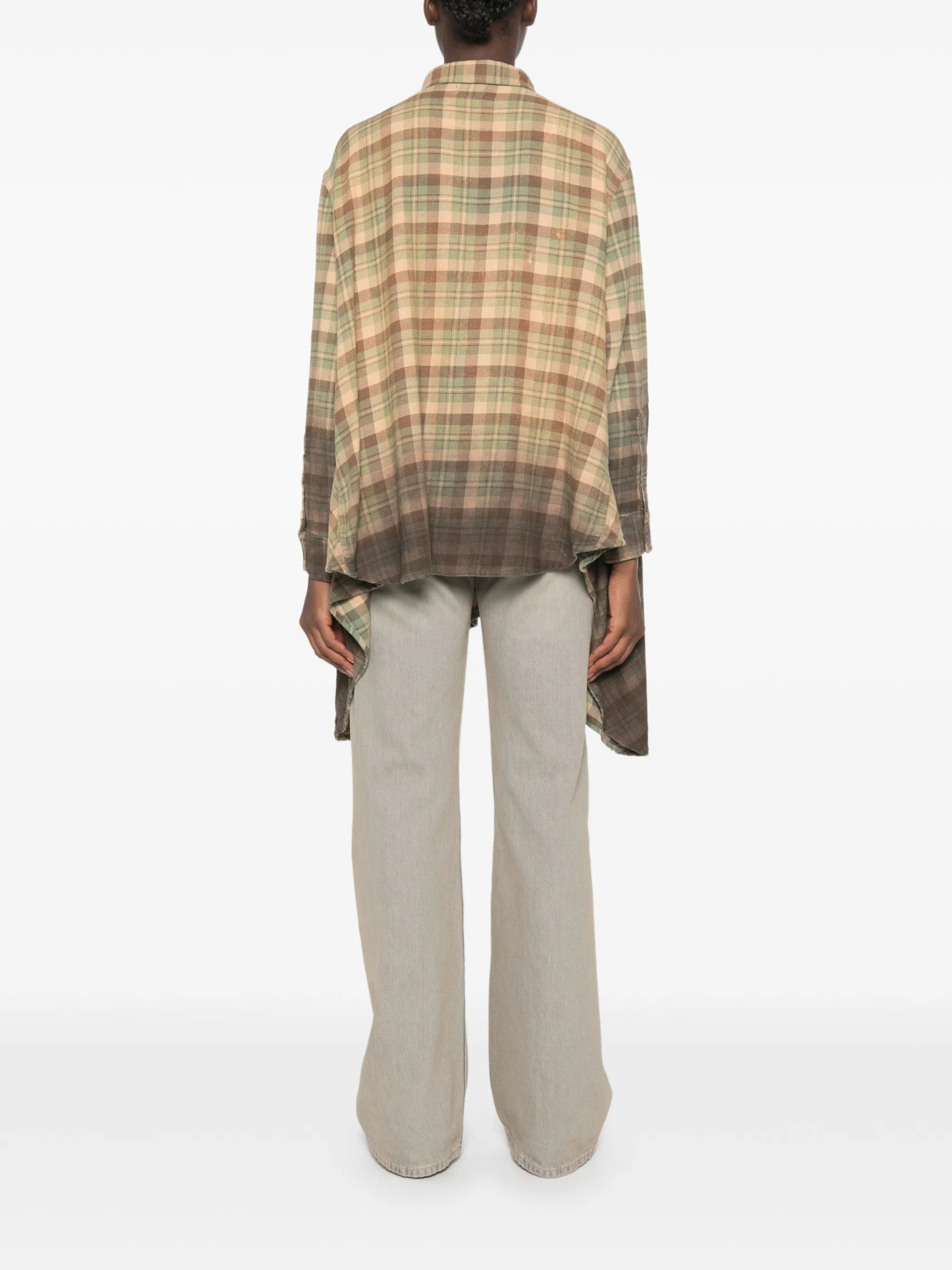 plaid-patterned draped shirt