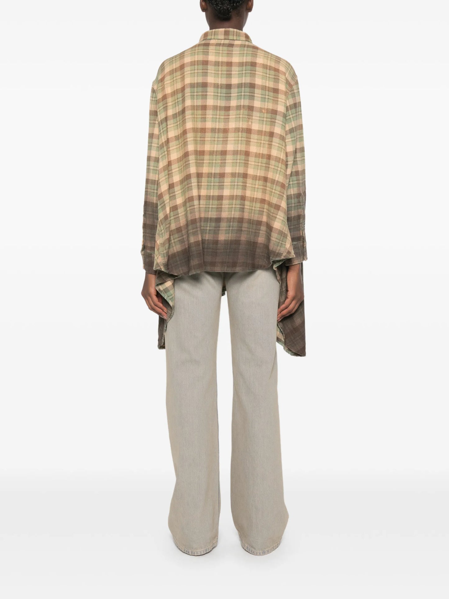 plaid-patterned draped shirt