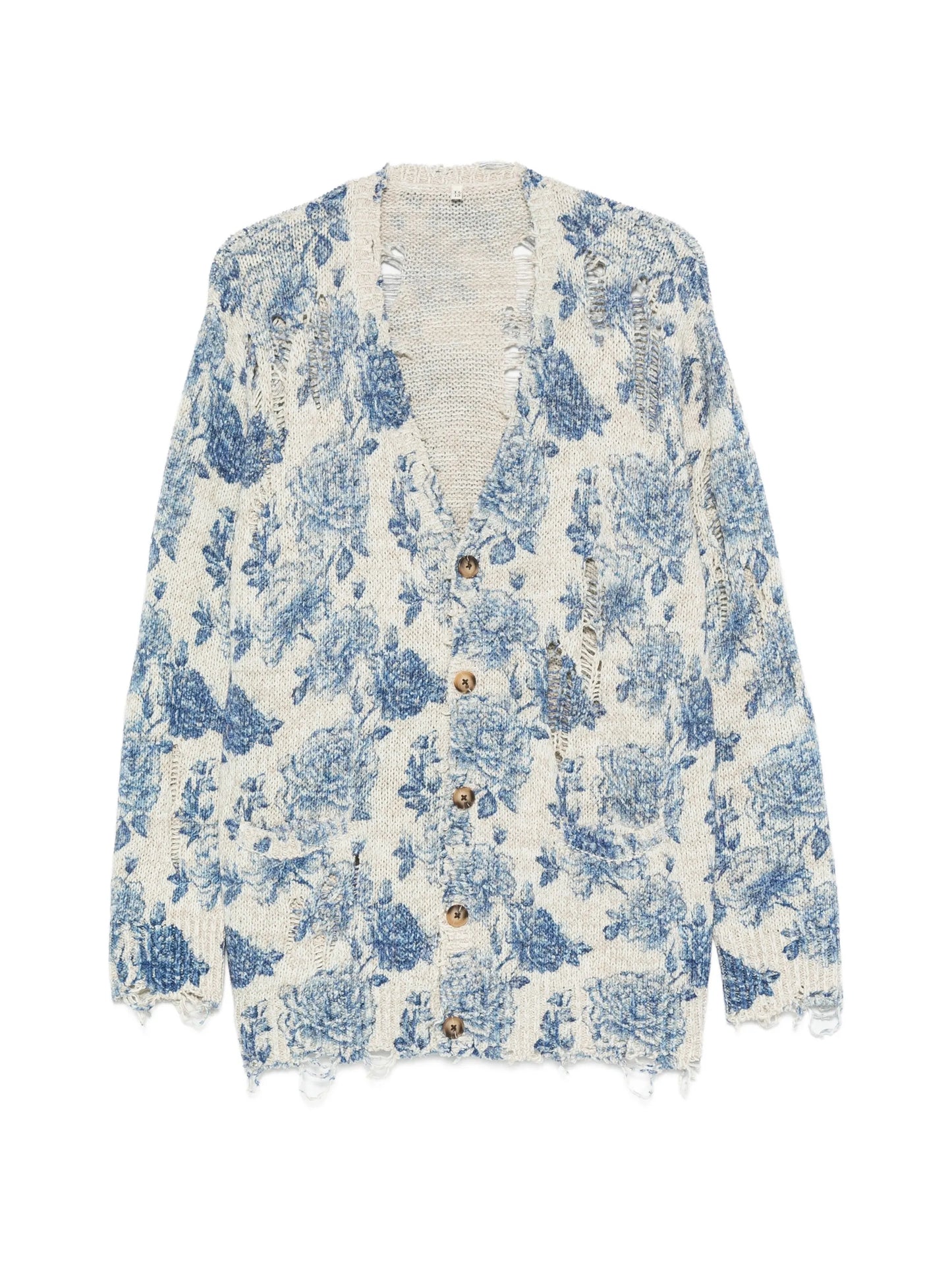 floral-print distressed cardigan