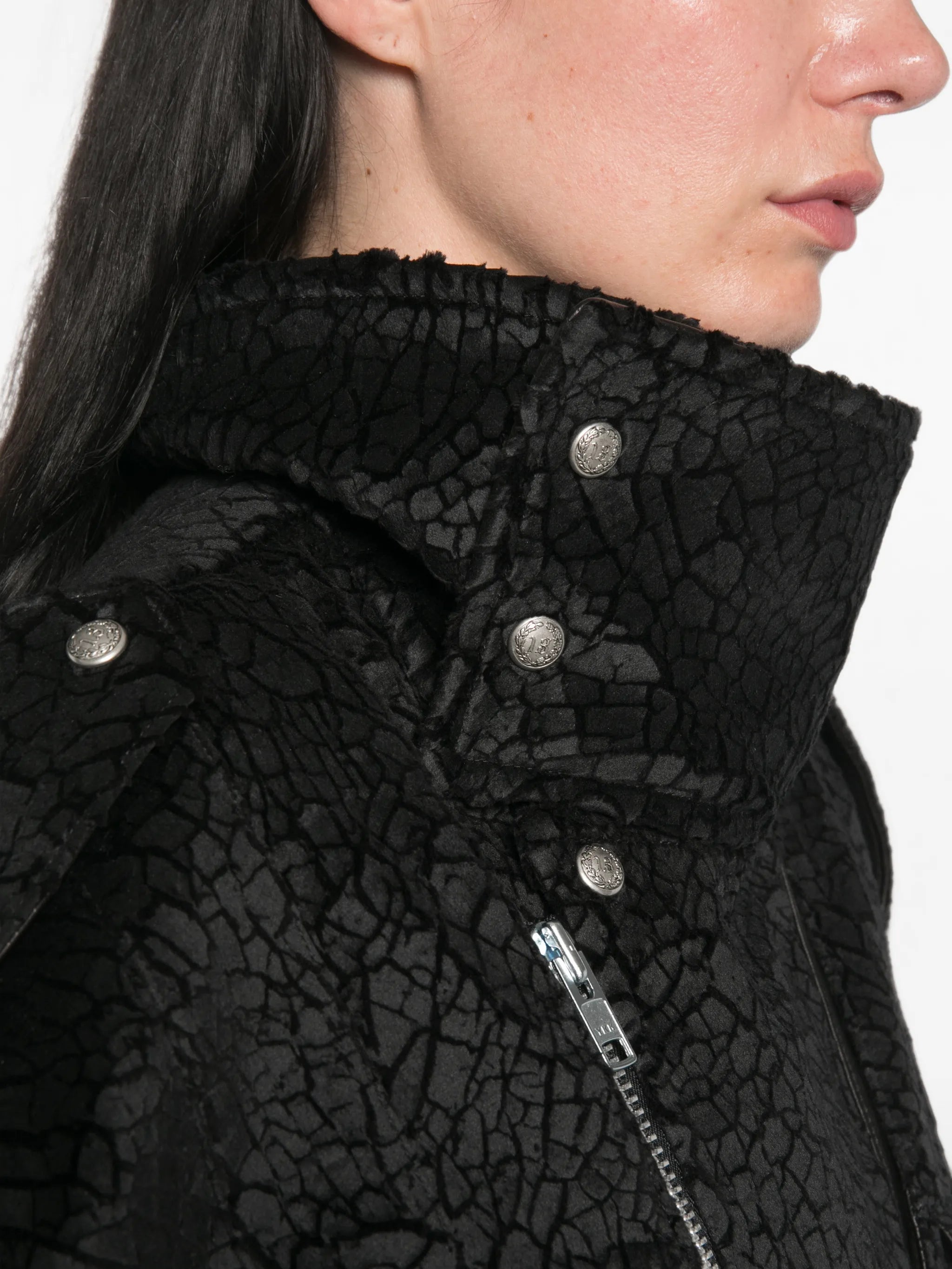 crackled-effect belted jacket