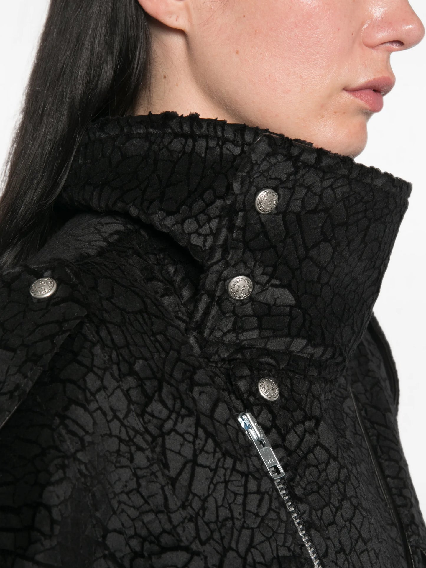 crackled-effect belted jacket