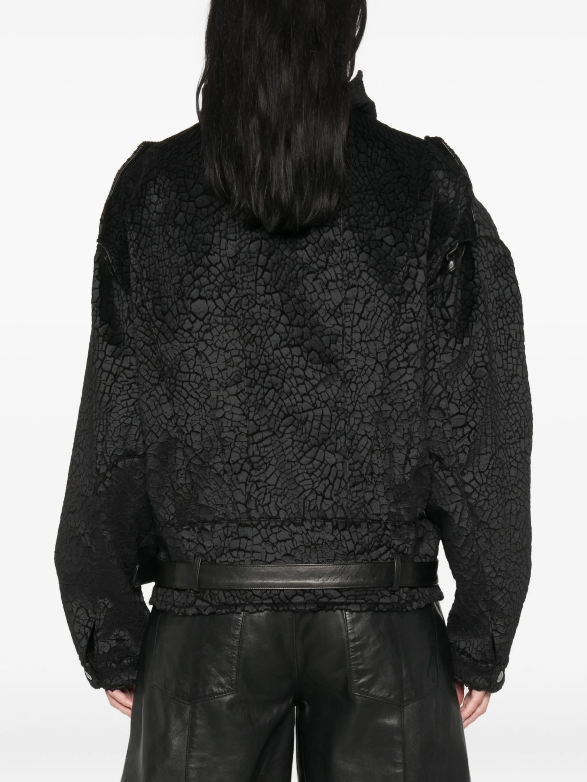 crackled-effect belted jacket