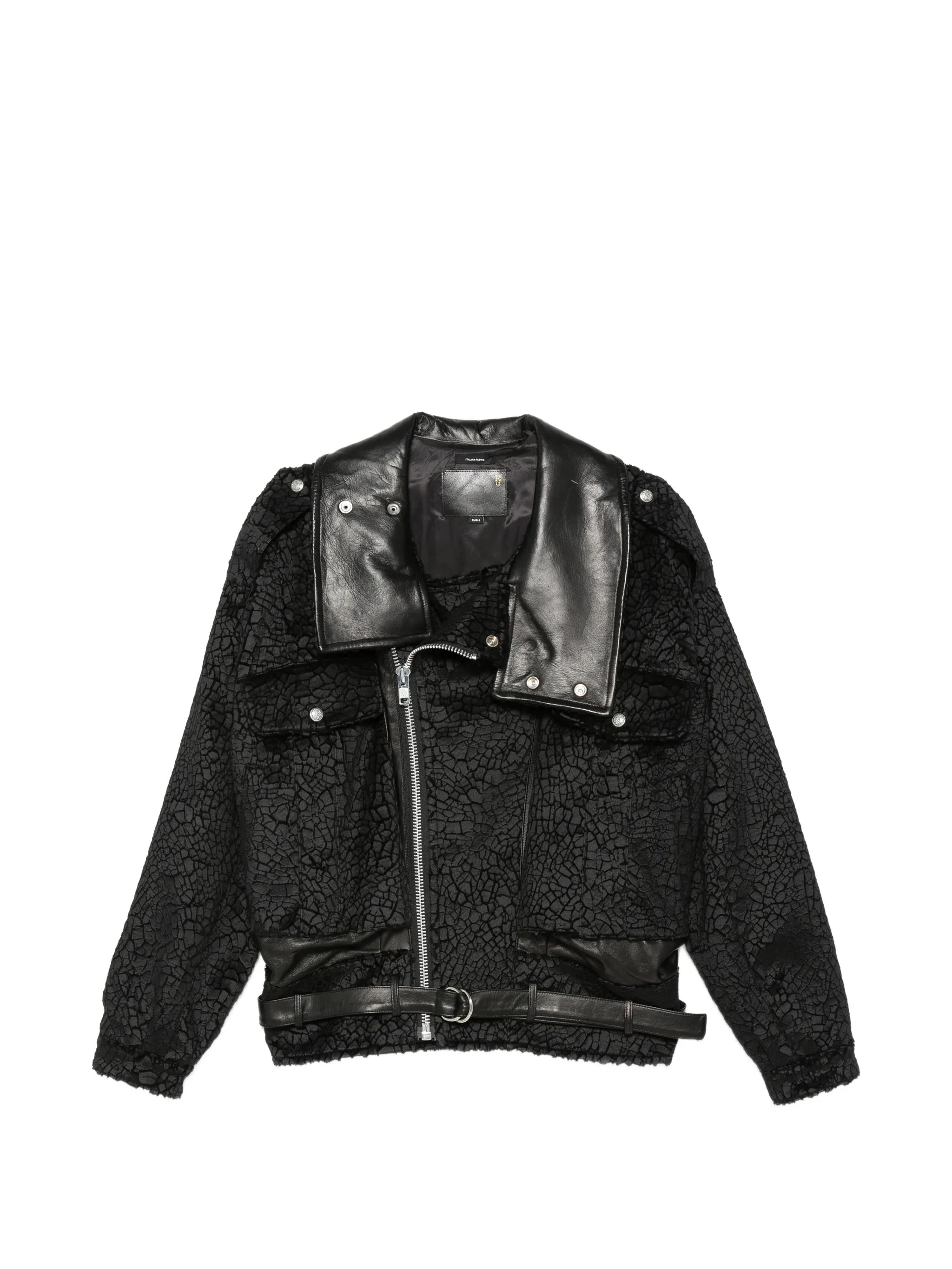 crackled-effect belted jacket