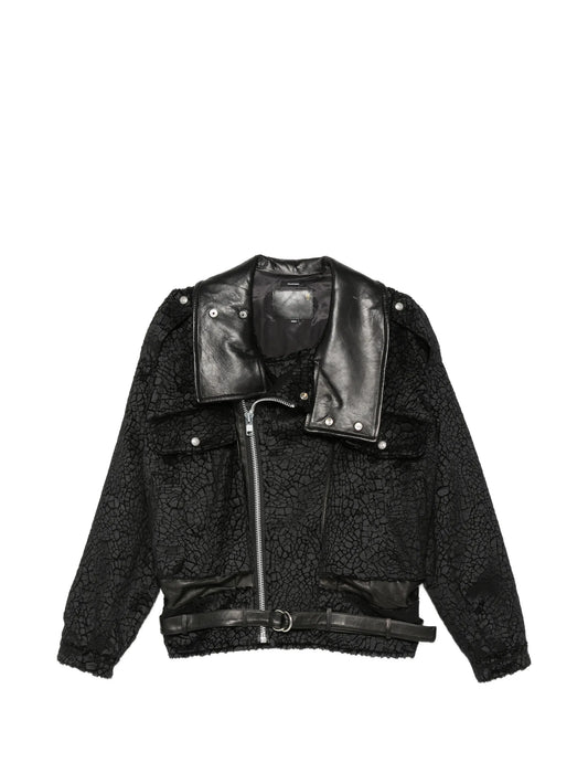 crackled-effect belted jacket