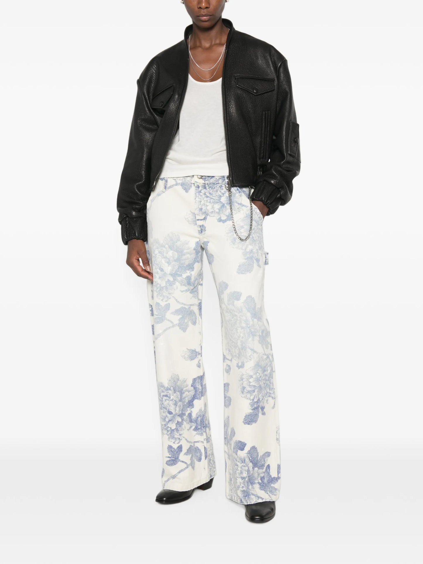 belt-loop floral-print jeans