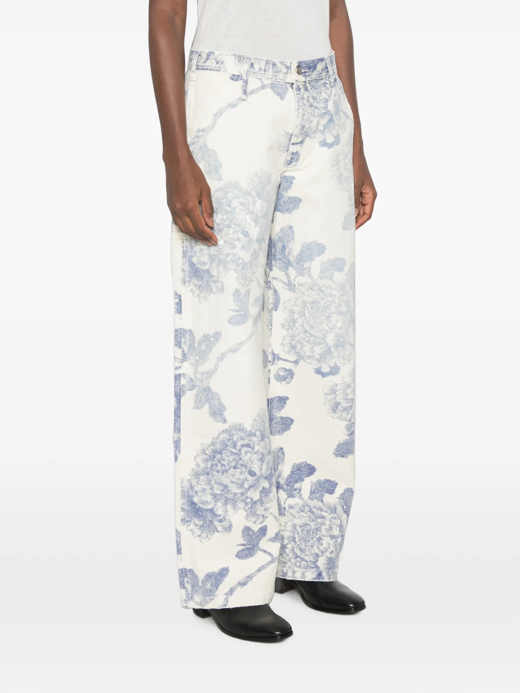 belt-loop floral-print jeans