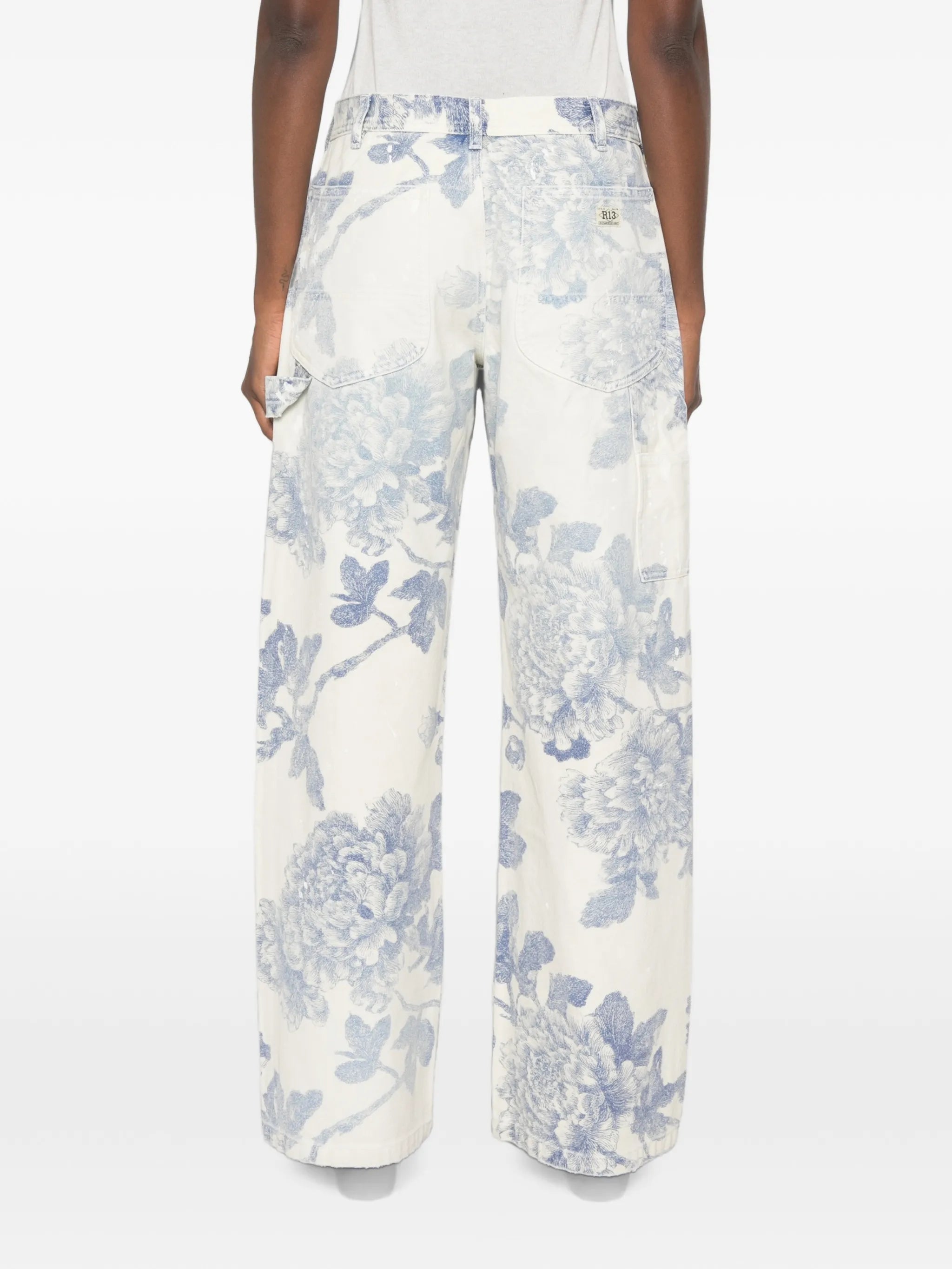 belt-loop floral-print jeans