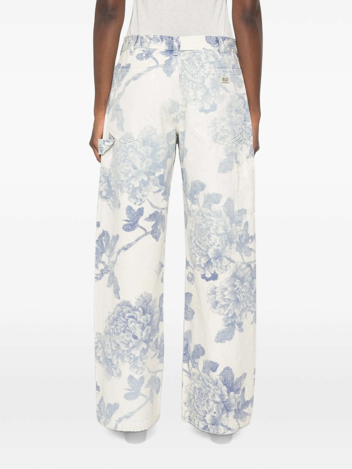 belt-loop floral-print jeans