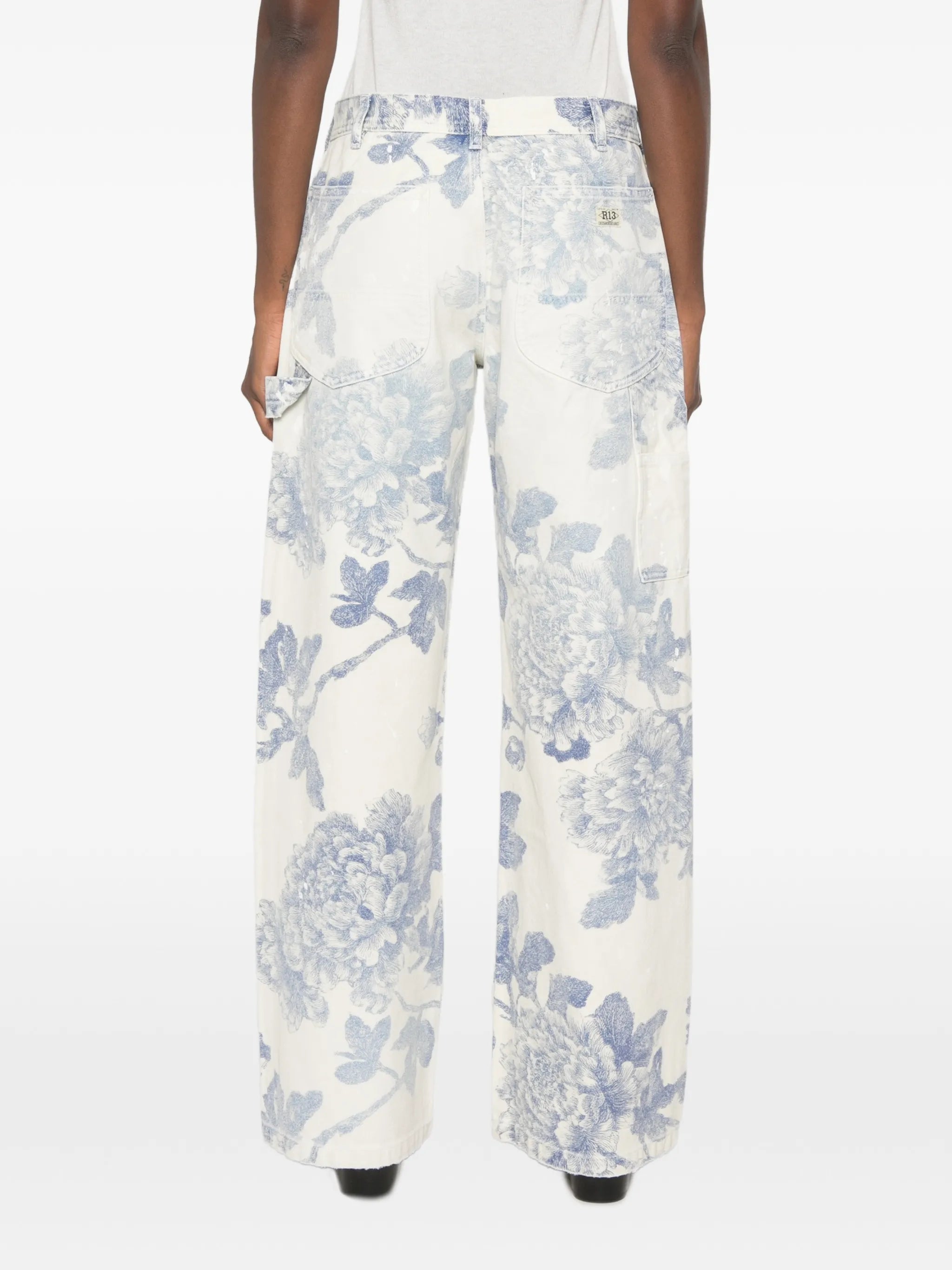 belt-loop floral-print jeans