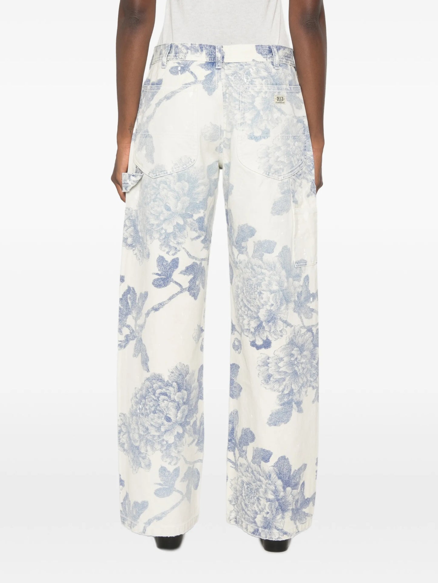 belt-loop floral-print jeans