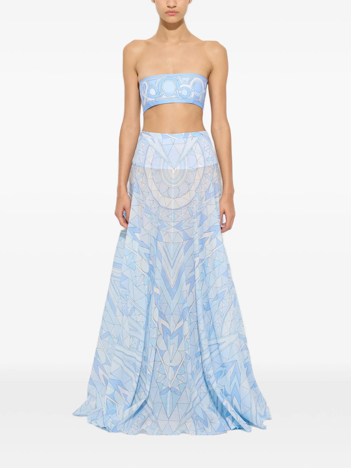 Manuba geometric-print strapless long skirt