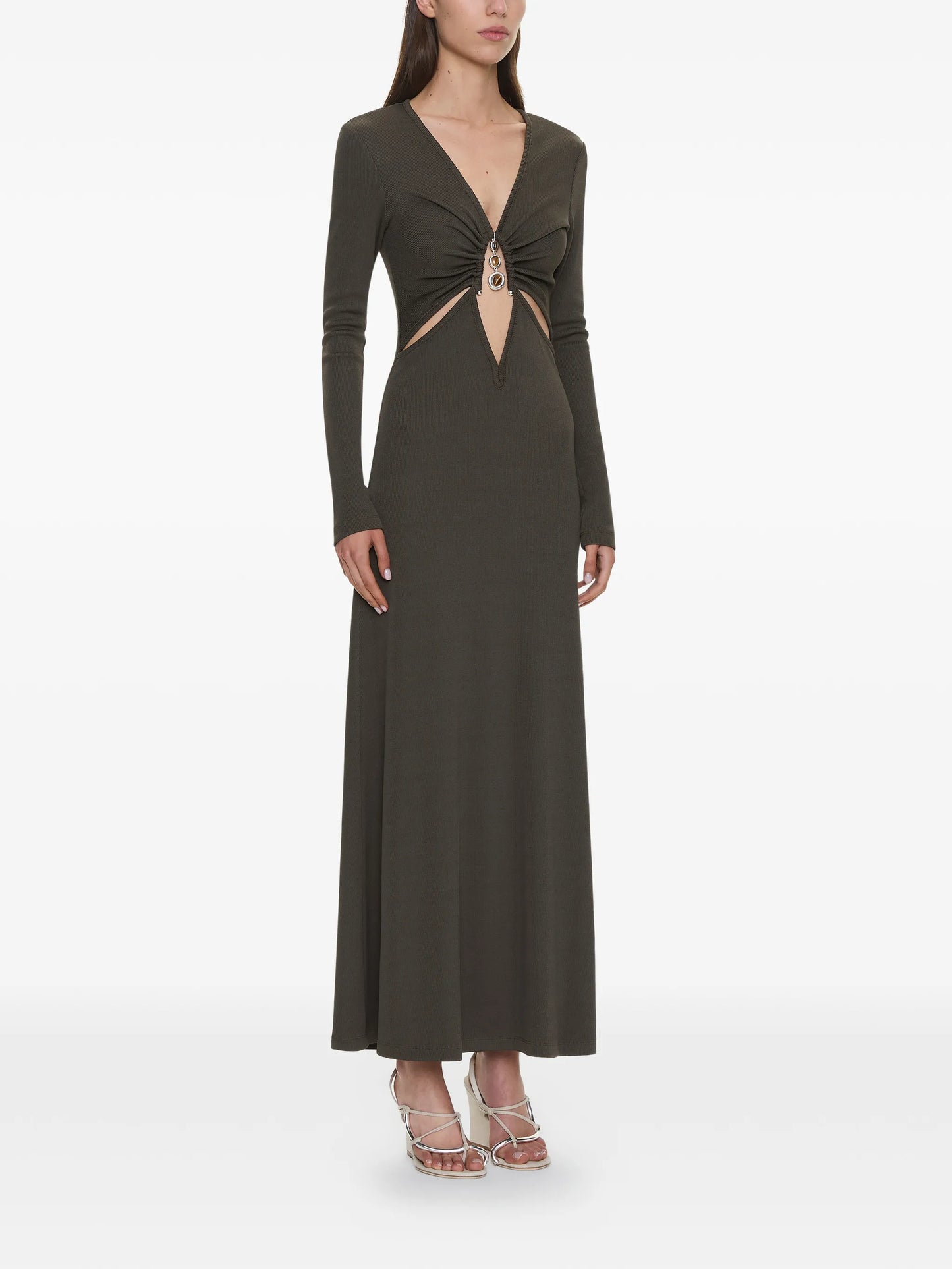 crystal loophole long-sleeve midi dress