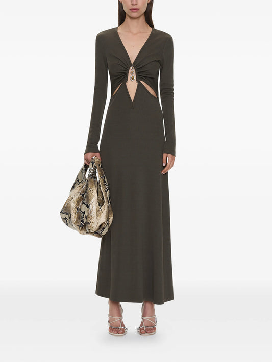 crystal loophole long-sleeve midi dress