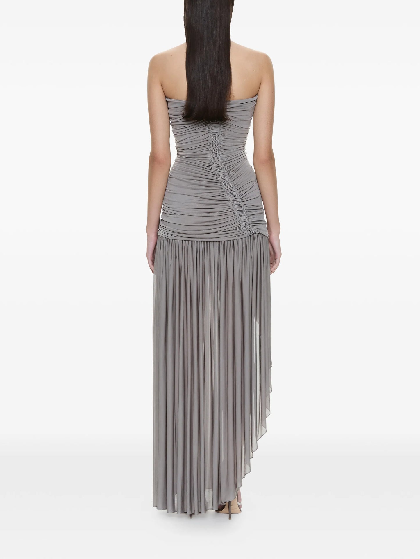 Arced Orion ruched strapless asymmetric dress