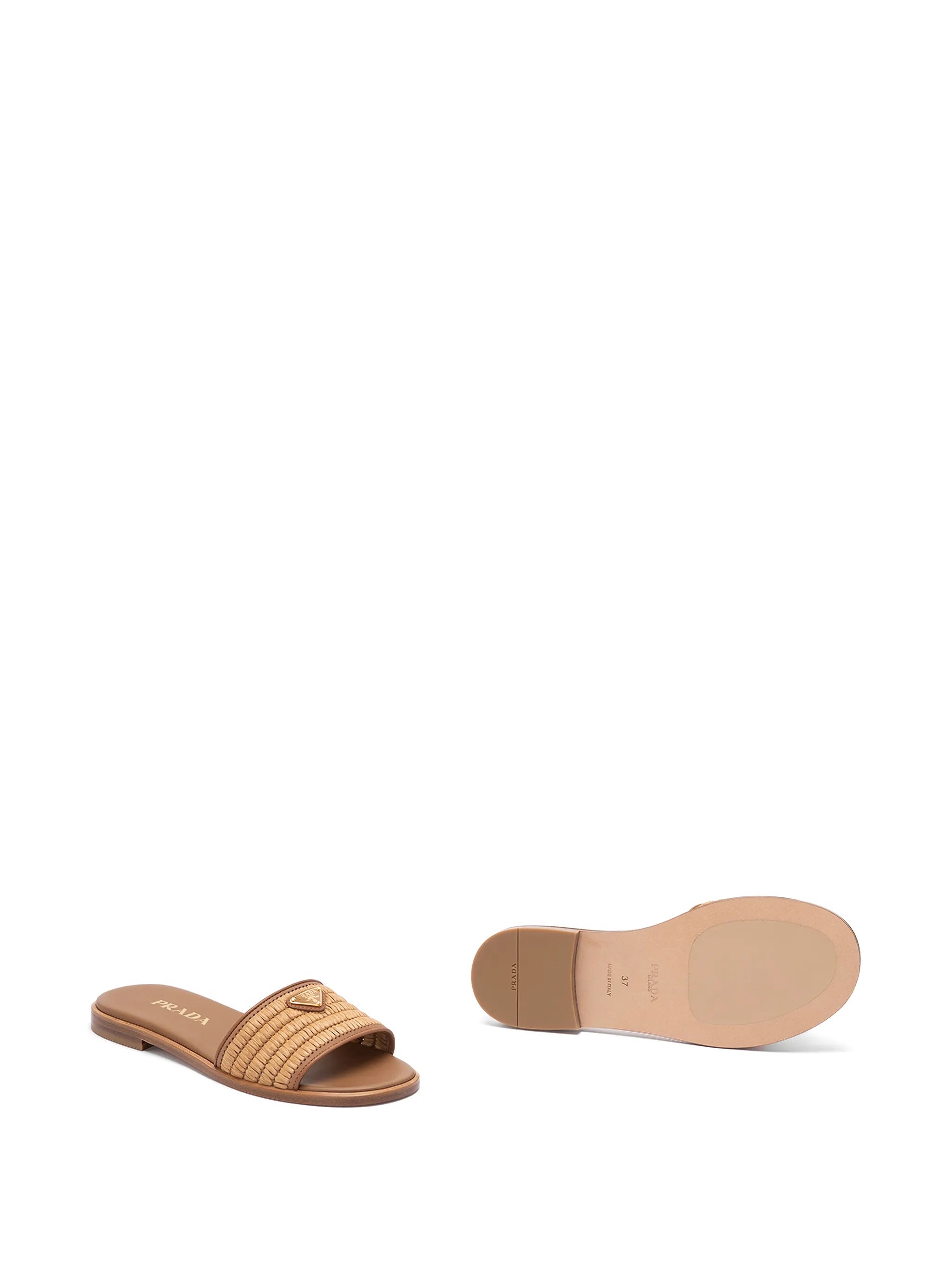 leather and crochet slides