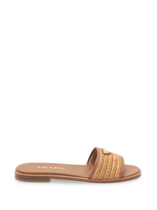 leather and crochet slides