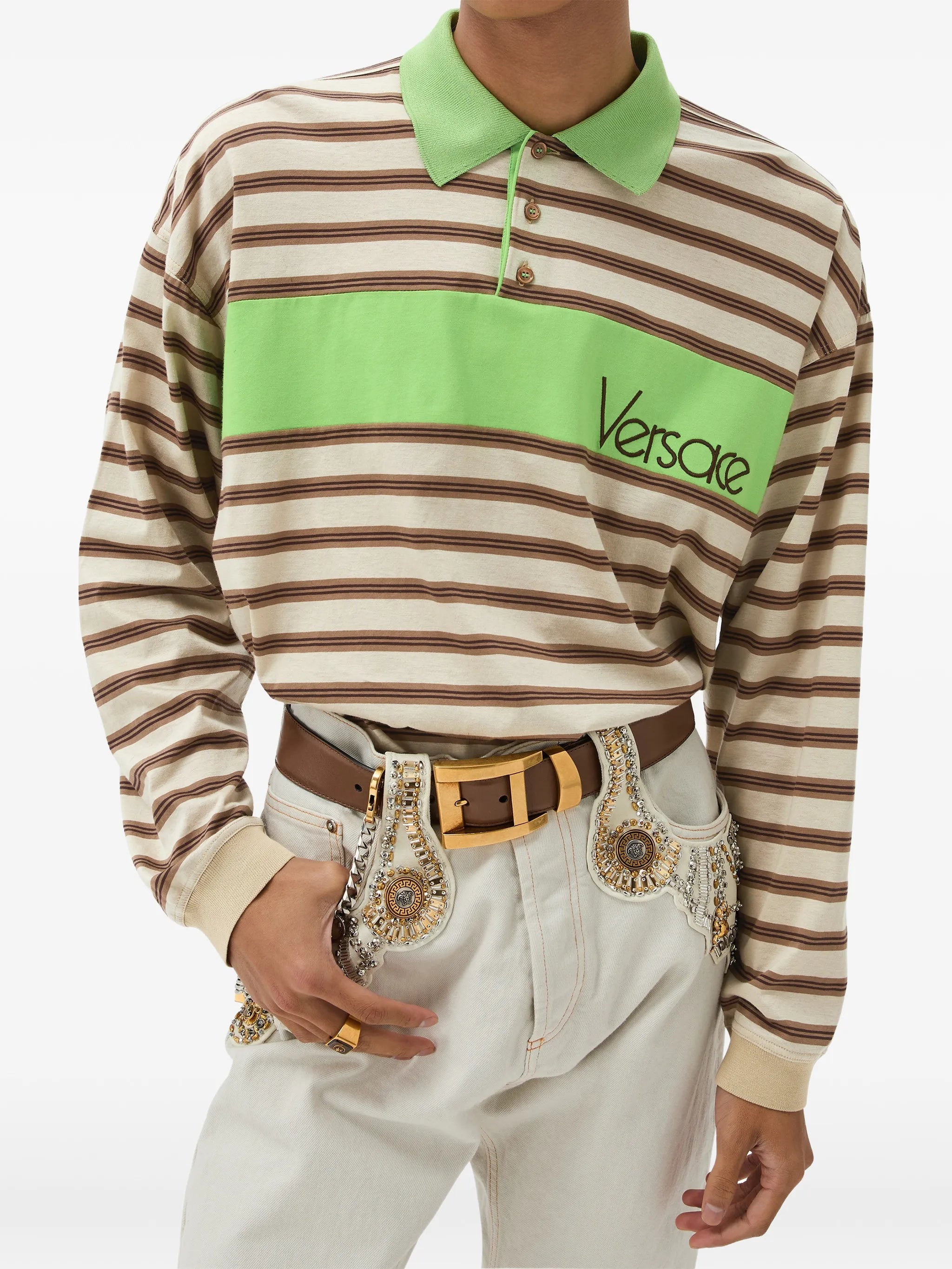 embroidered-logo striped-intarsia cotton polo shirt