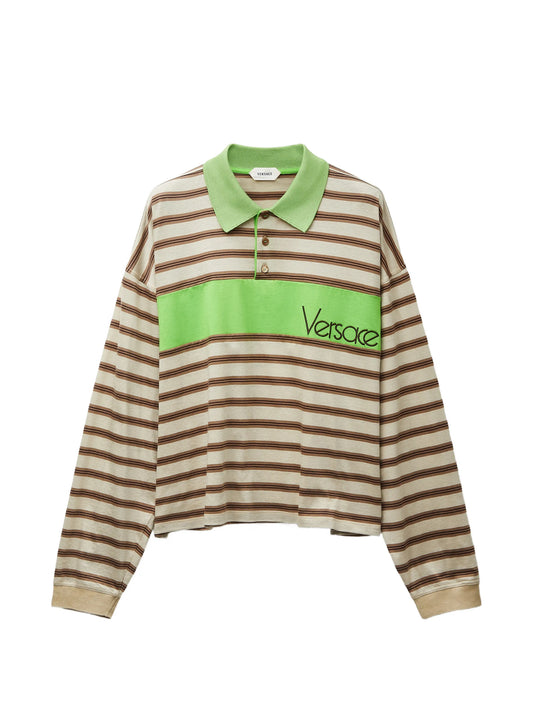 embroidered-logo striped-intarsia cotton polo shirt