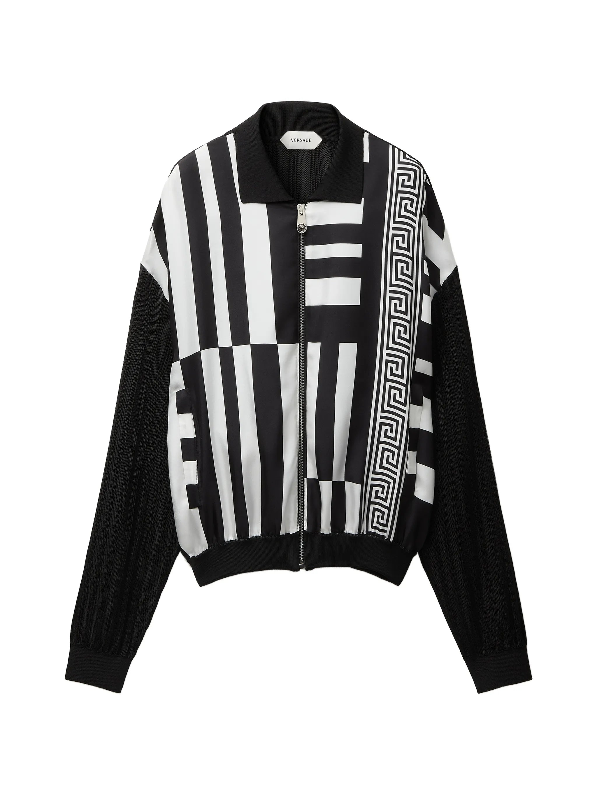 printed silk inserts knit zip cardigan