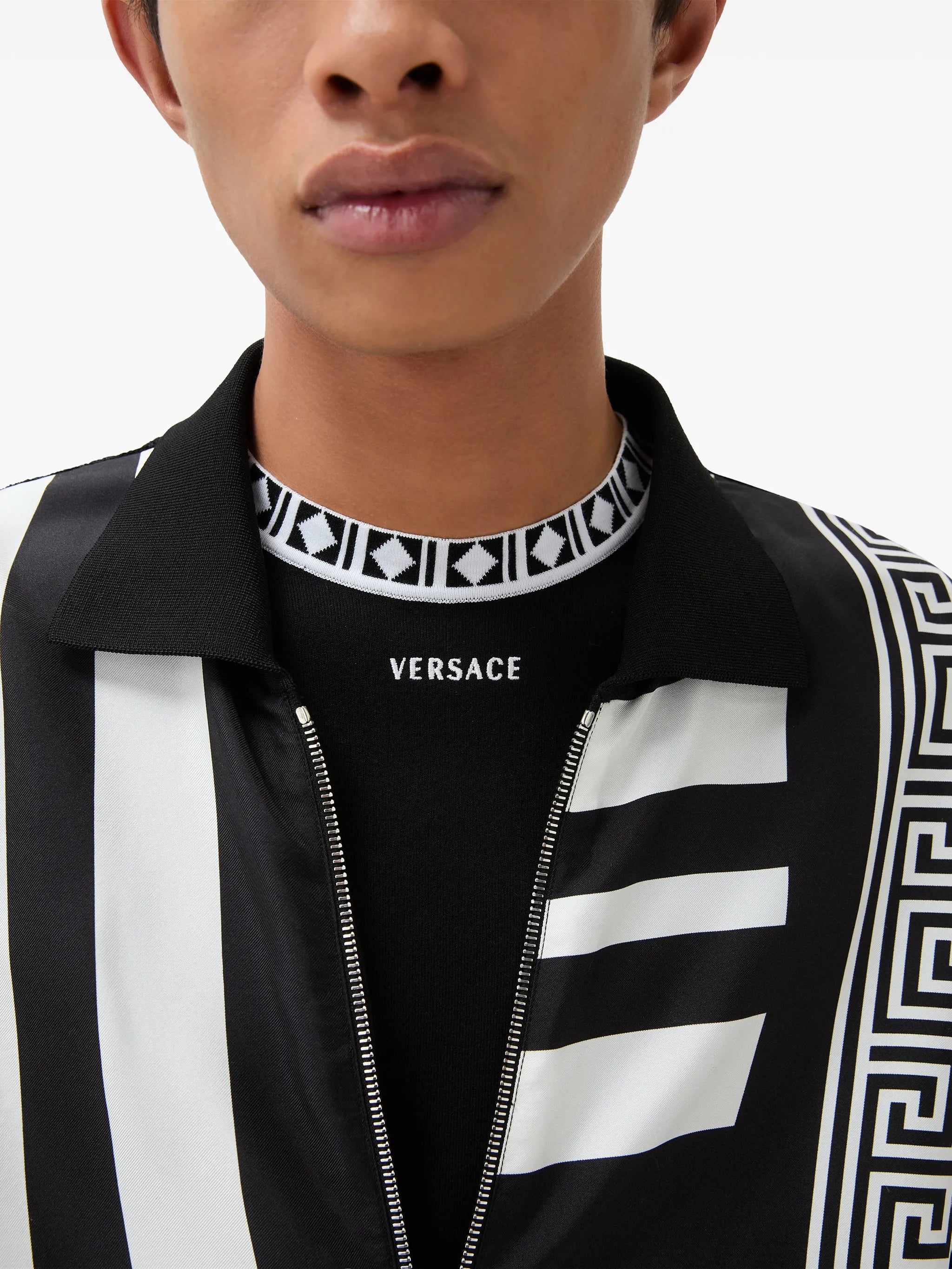 printed silk inserts knit zip cardigan