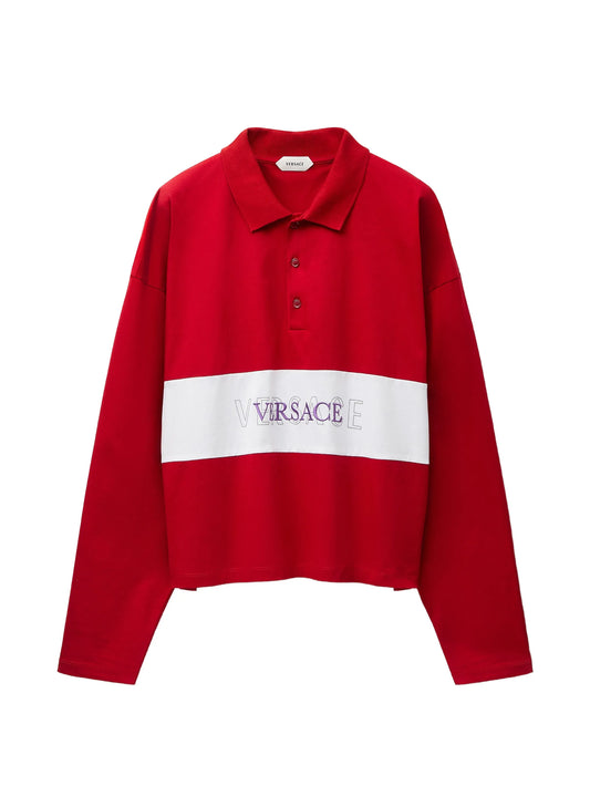 embroidered-logo intarsia cotton-jersey polo