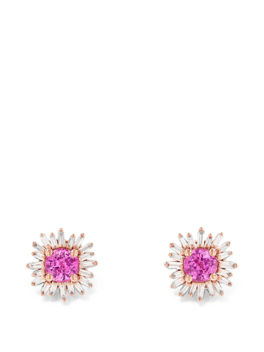 Princess sapphire and diamond-embellishment earrings