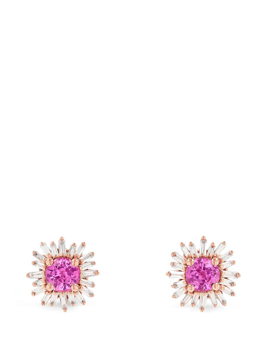 Princess sapphire and diamond-embellishment earrings
