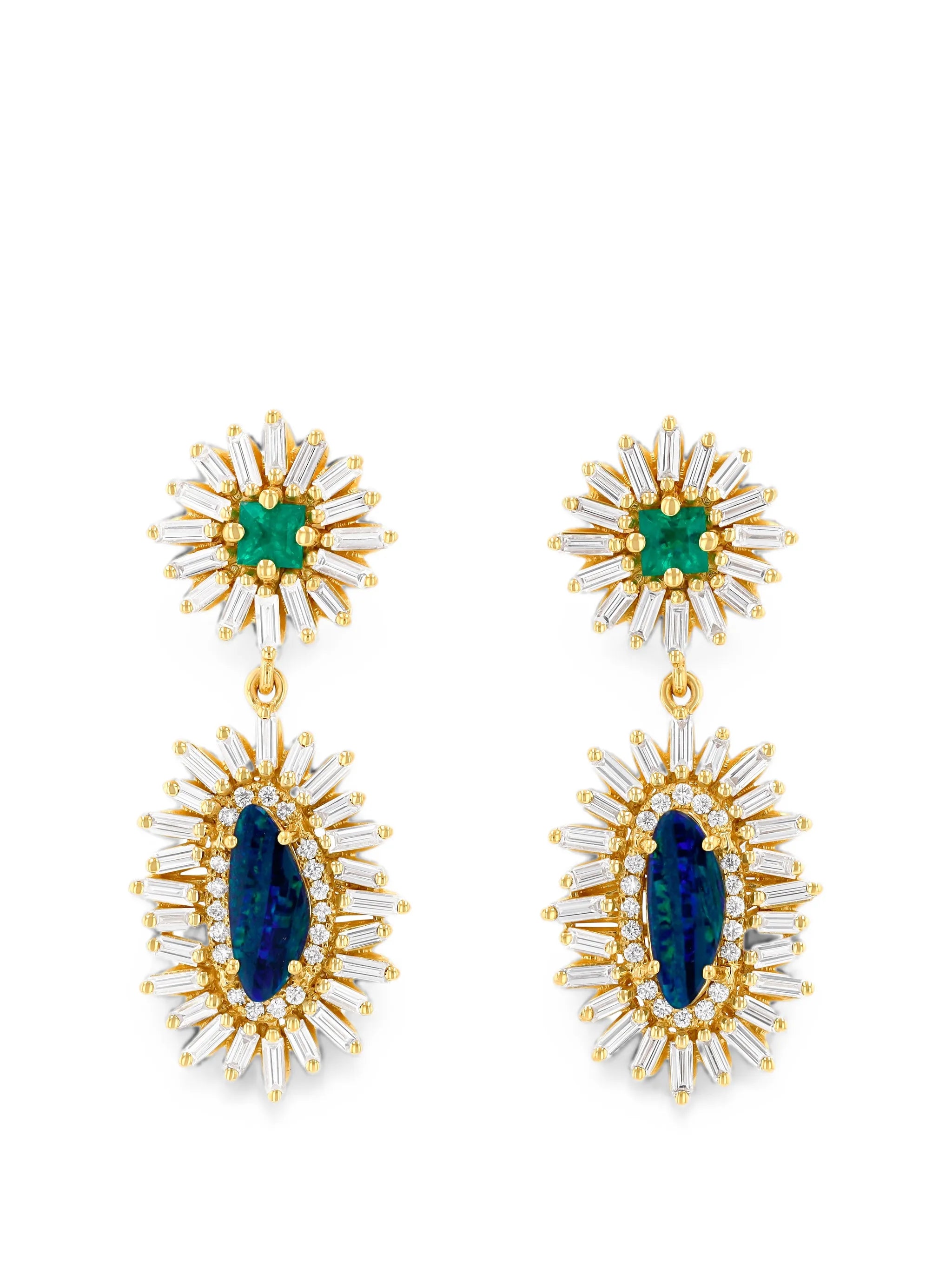 emerald and opal-embellishment earrings