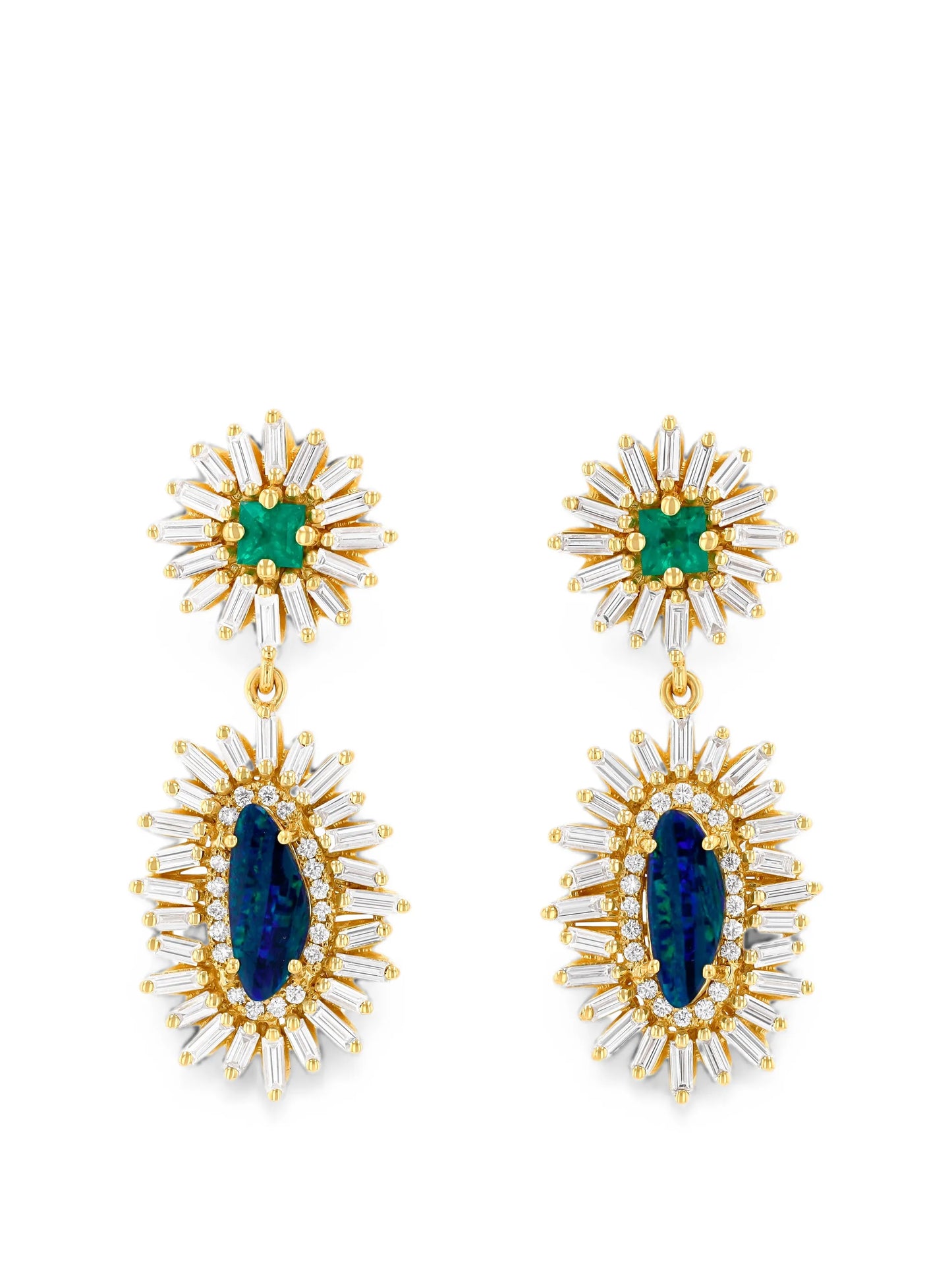 emerald and opal-embellishment earrings
