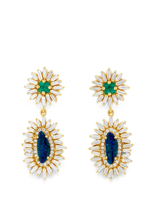 emerald and opal-embellishment earrings
