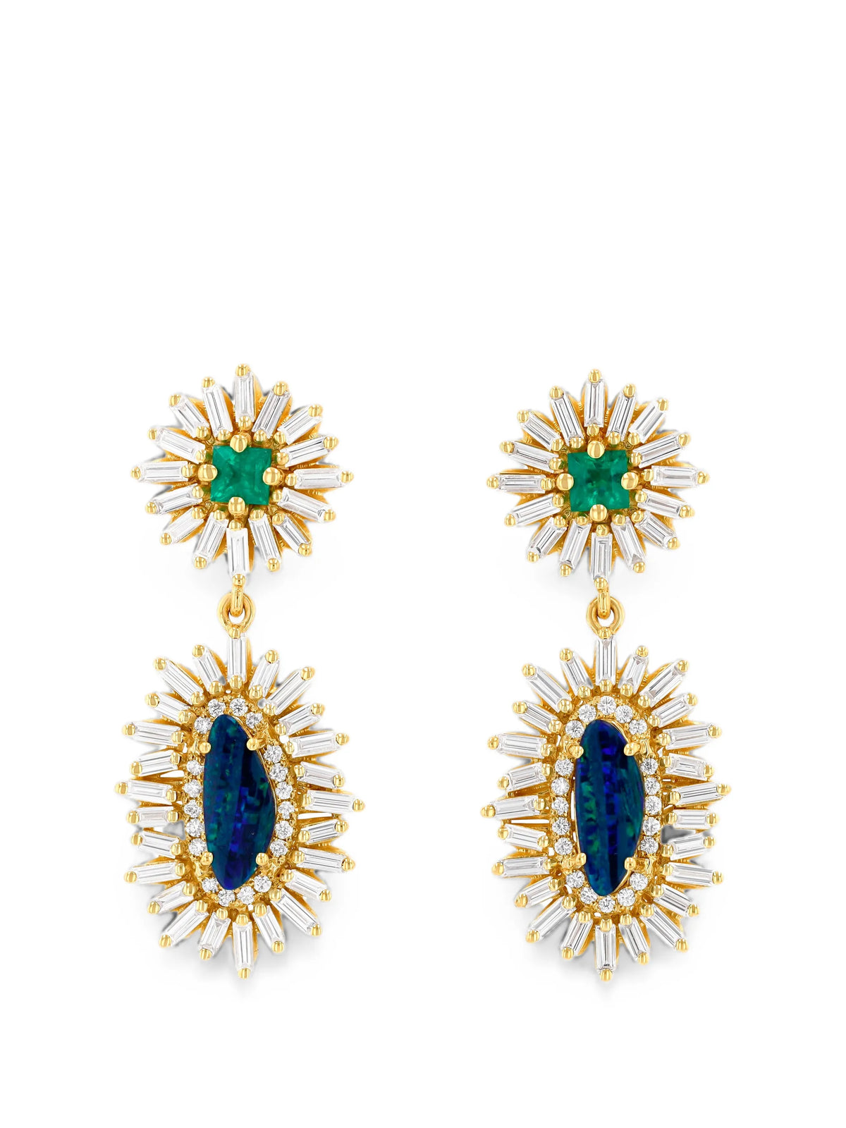 emerald and opal-embellishment earrings