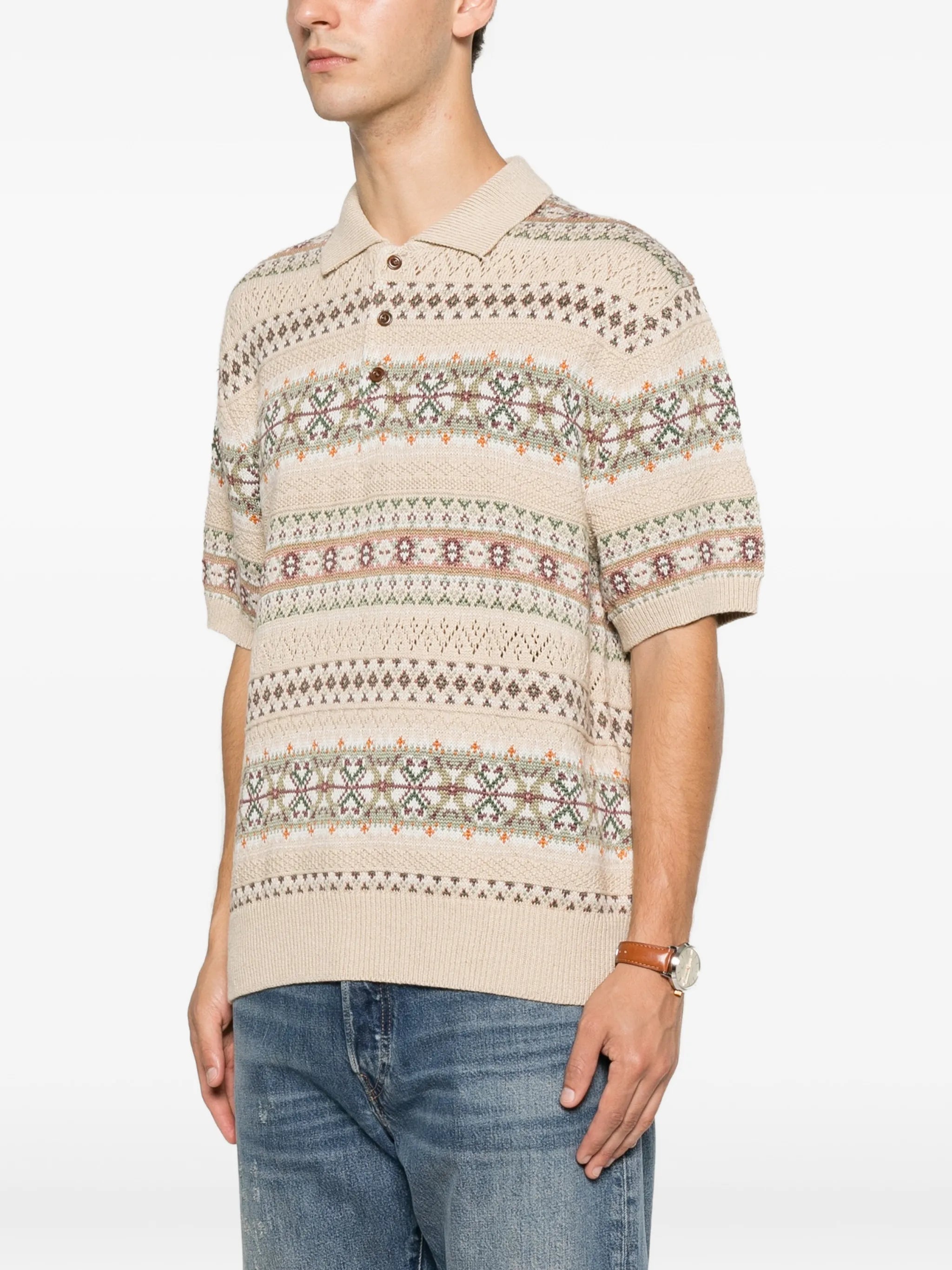 Fair Isle short-sleeve polo shirt