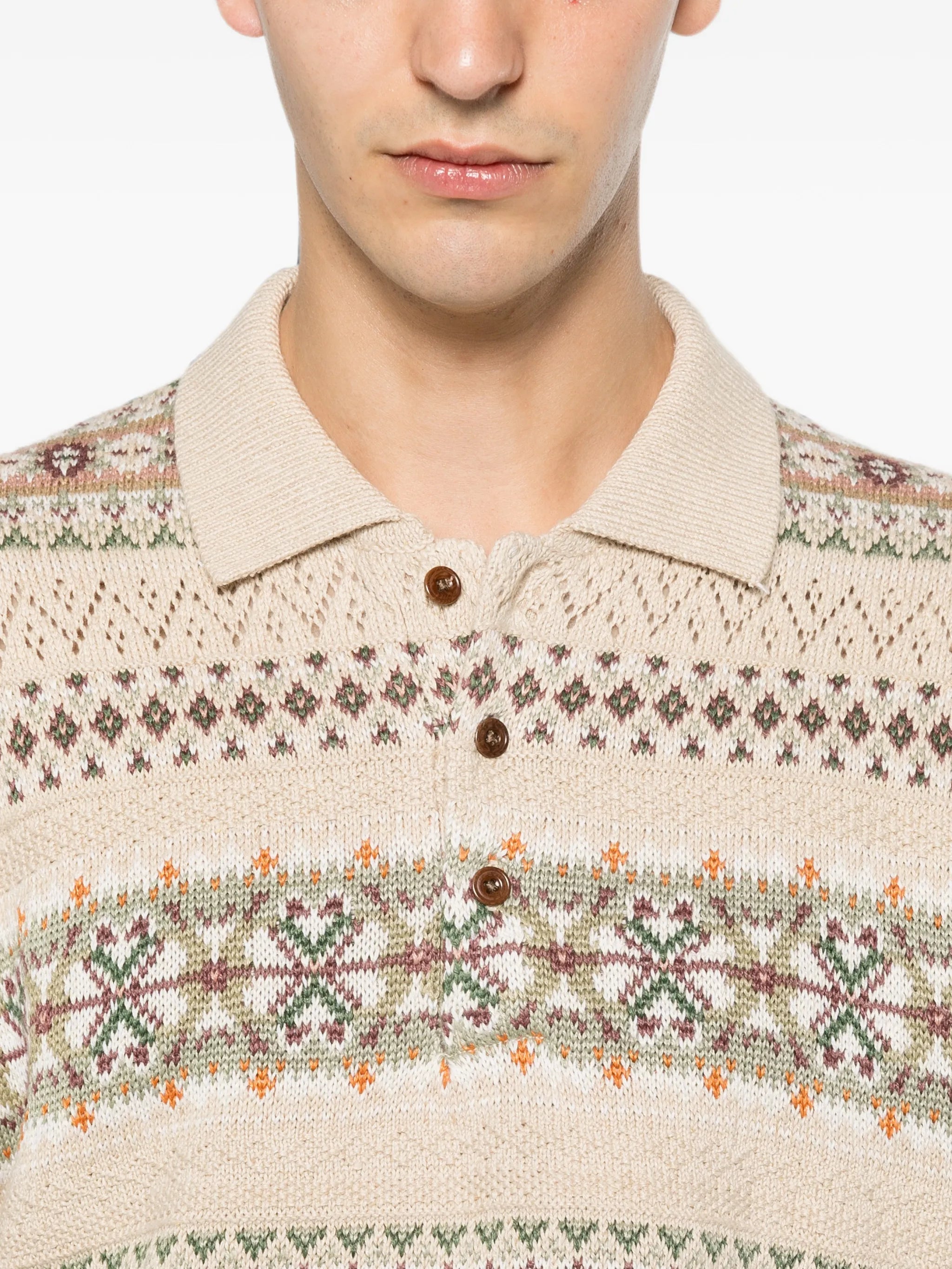 Fair Isle short-sleeve polo shirt