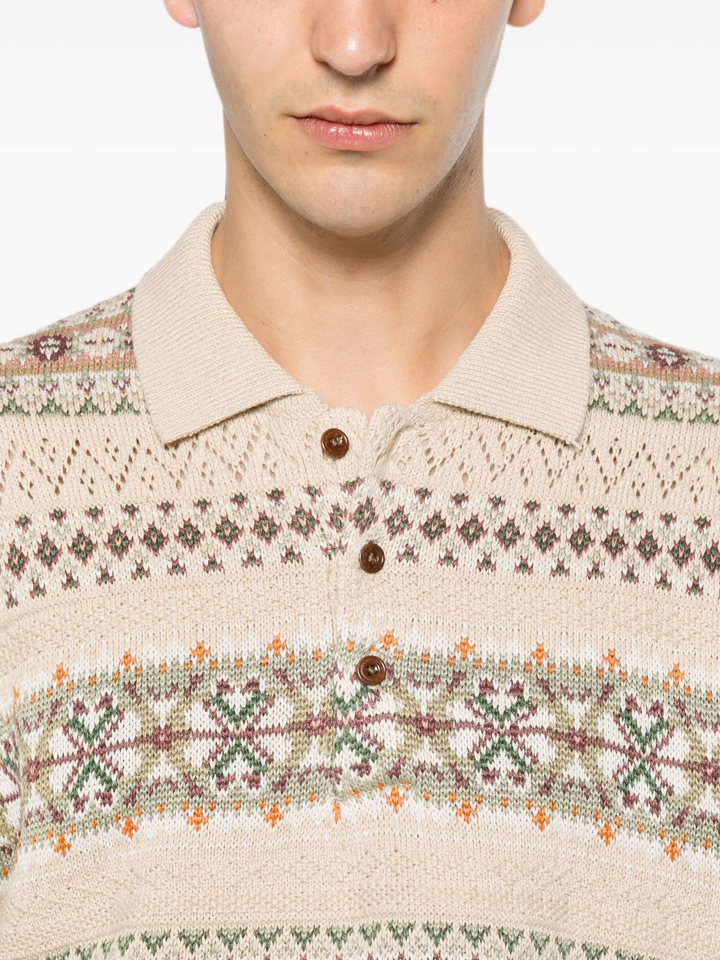 Fair Isle short-sleeve polo shirt