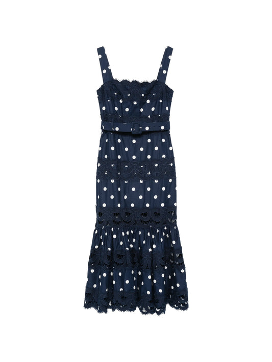 polka-dot scallop-trims midi dress