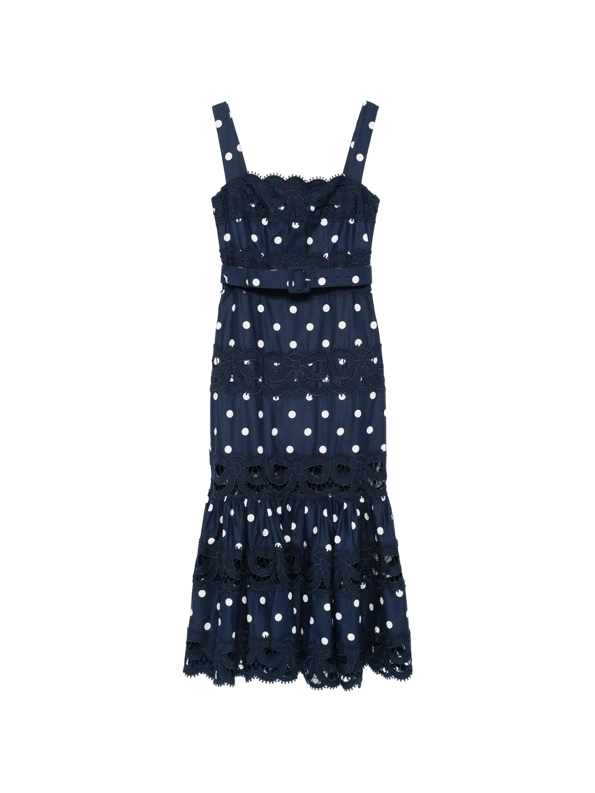 polka-dot scallop-trims midi dress