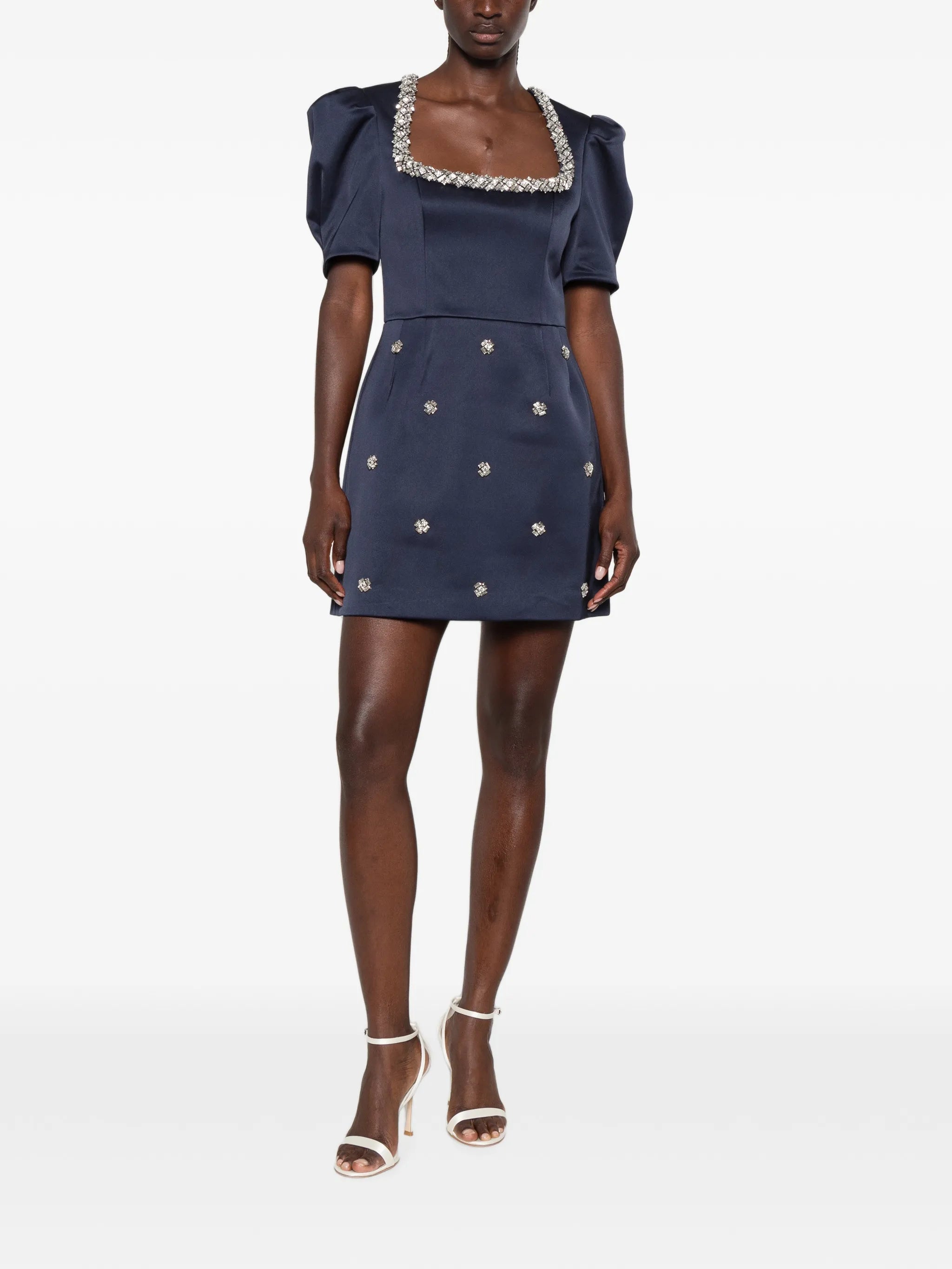 Ayla crystal-embellished puff-sleeve mini dress
