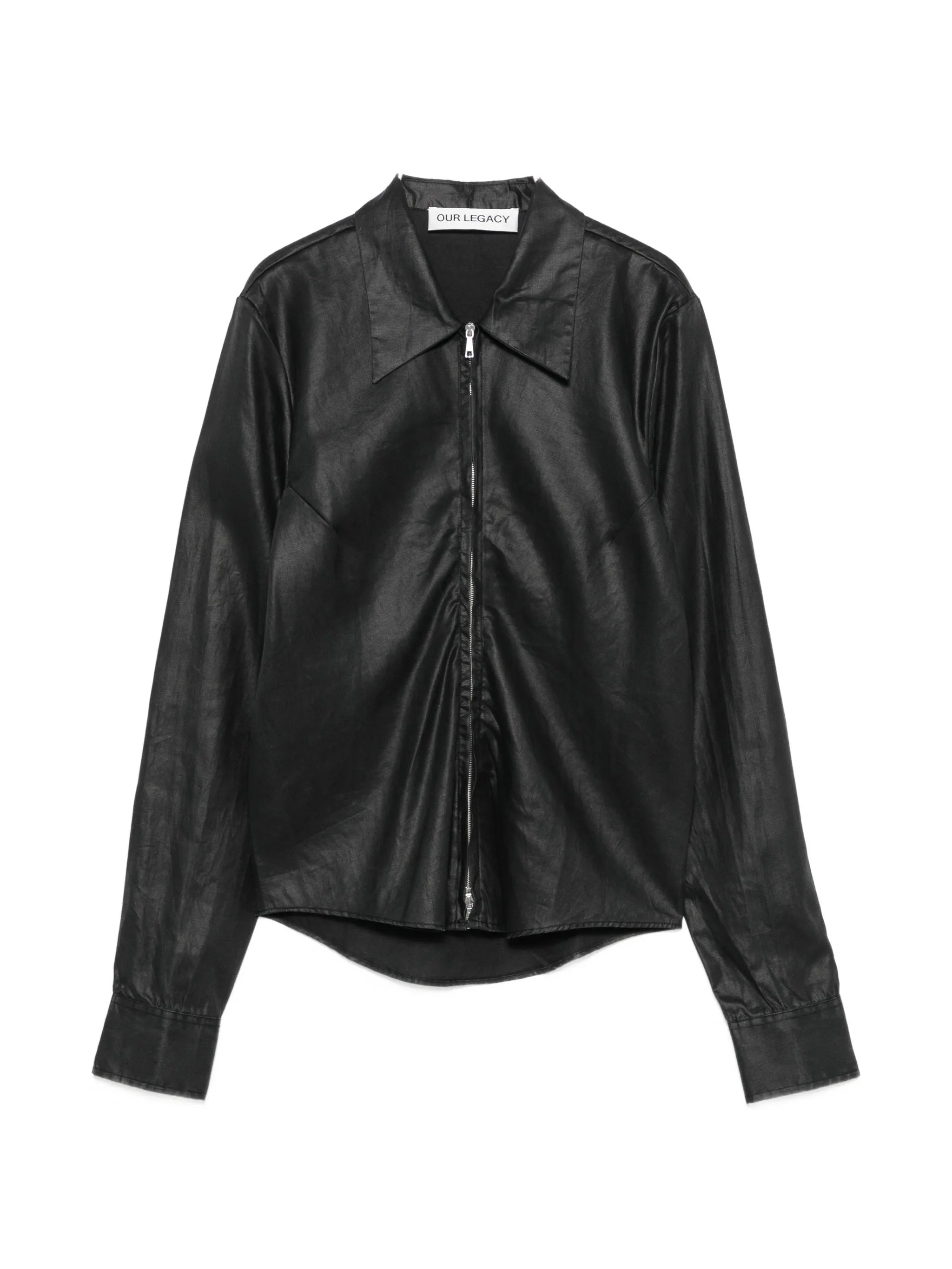 slim-fit zip-up shirt