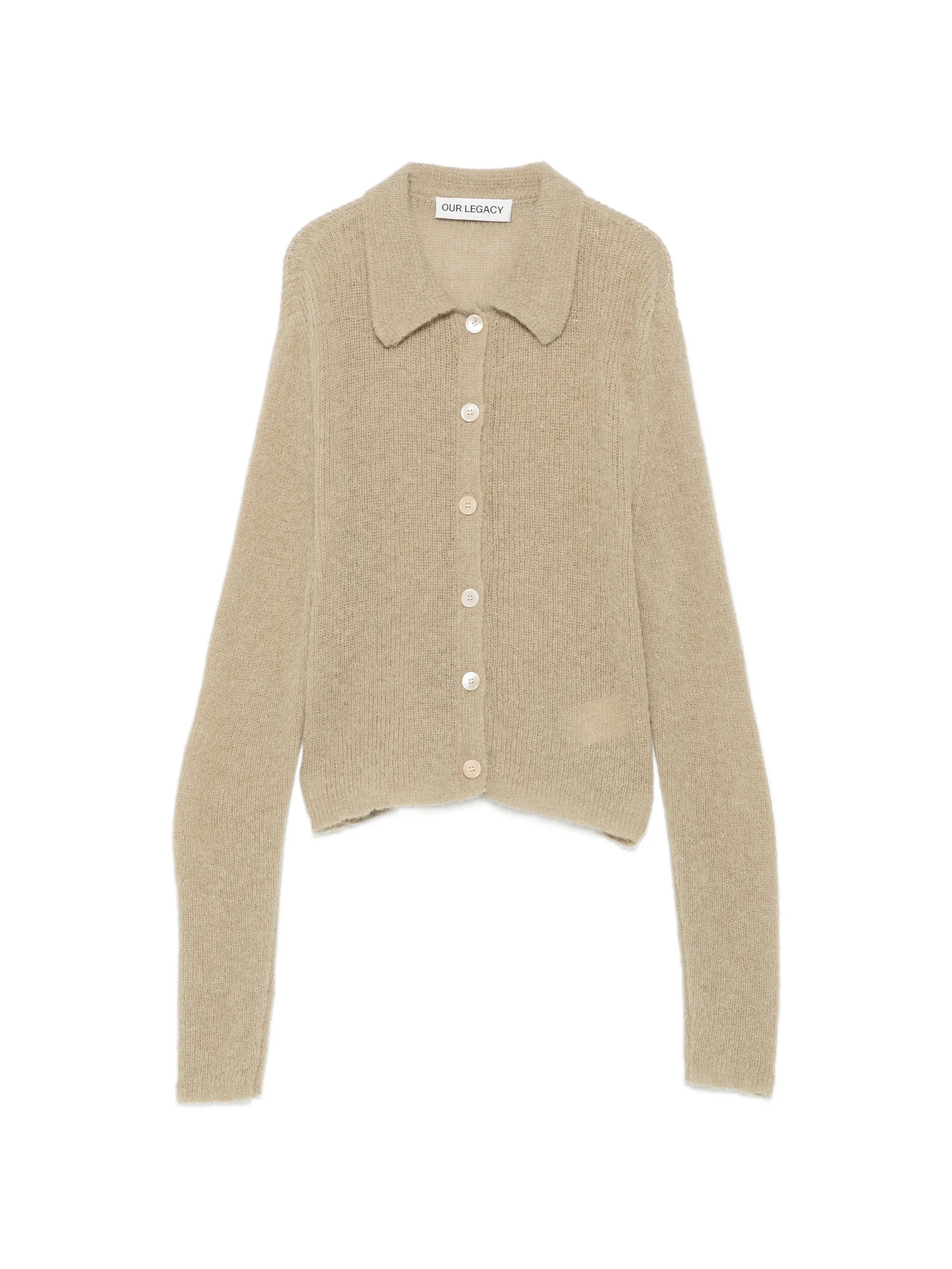fuzzy-knit collared cardigan