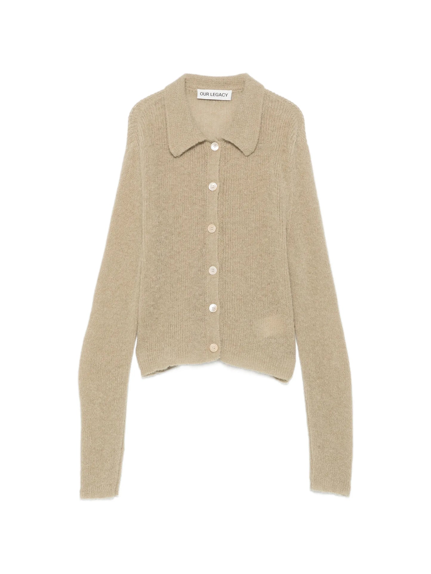 fuzzy-knit collared cardigan