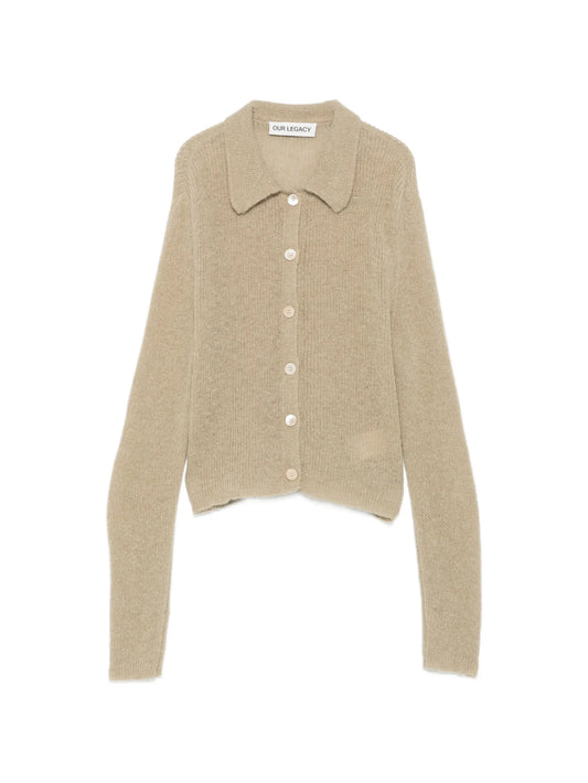 fuzzy-knit collared cardigan
