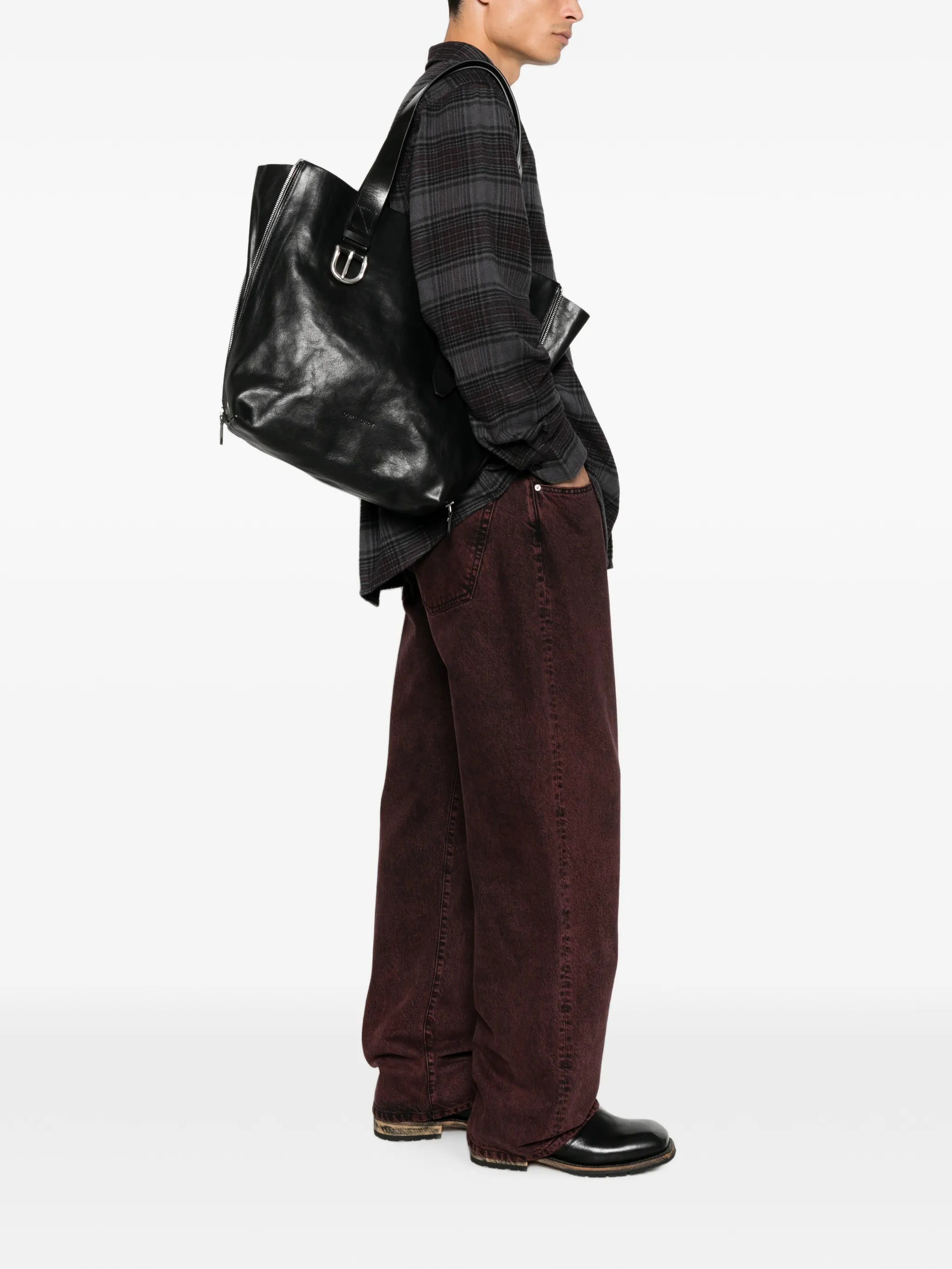 Throttle leather tote bag