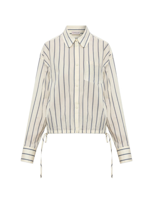 drawstring-details striped cotton shirt
