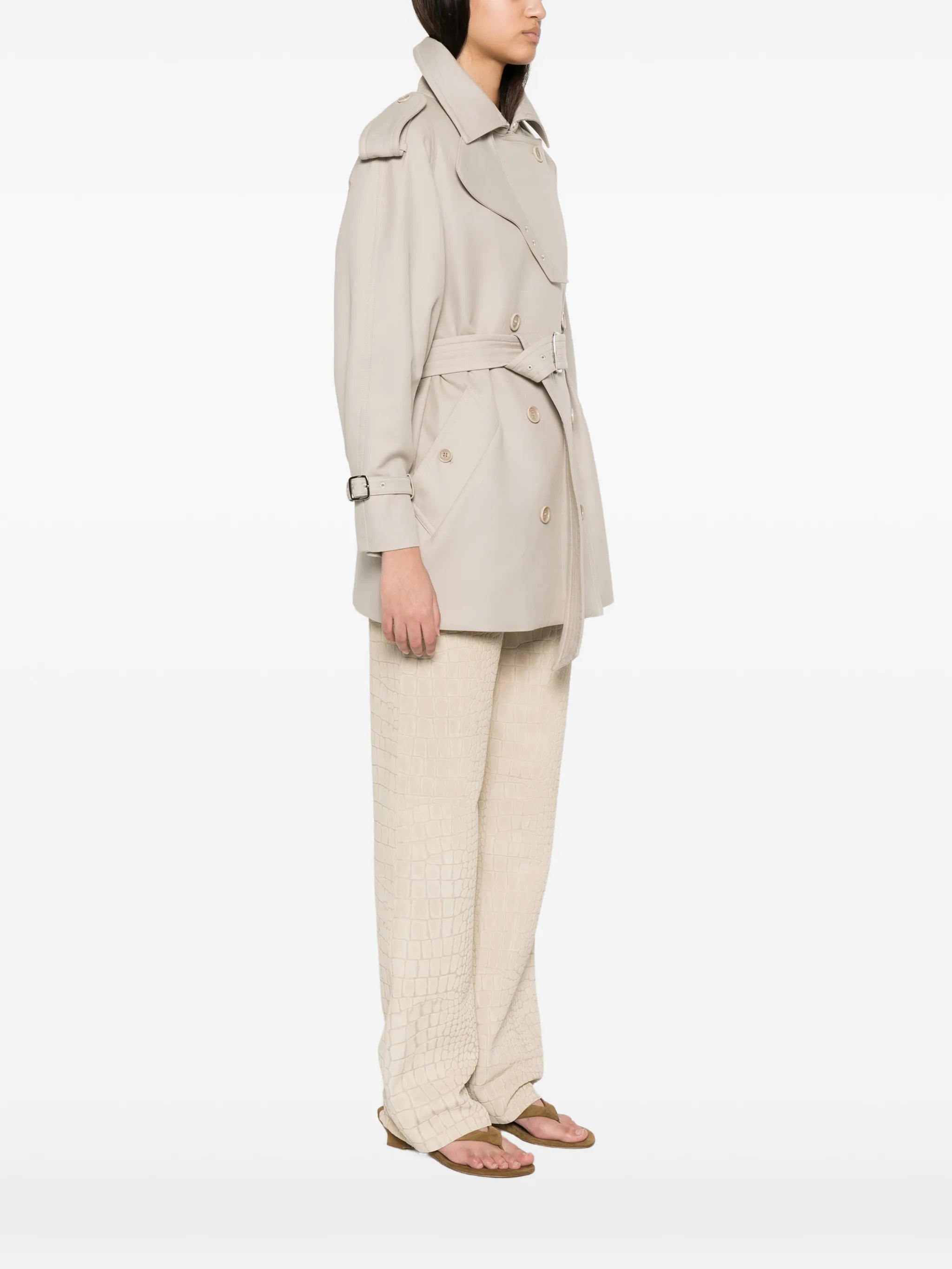 Cacio double-breasted belted duster coat